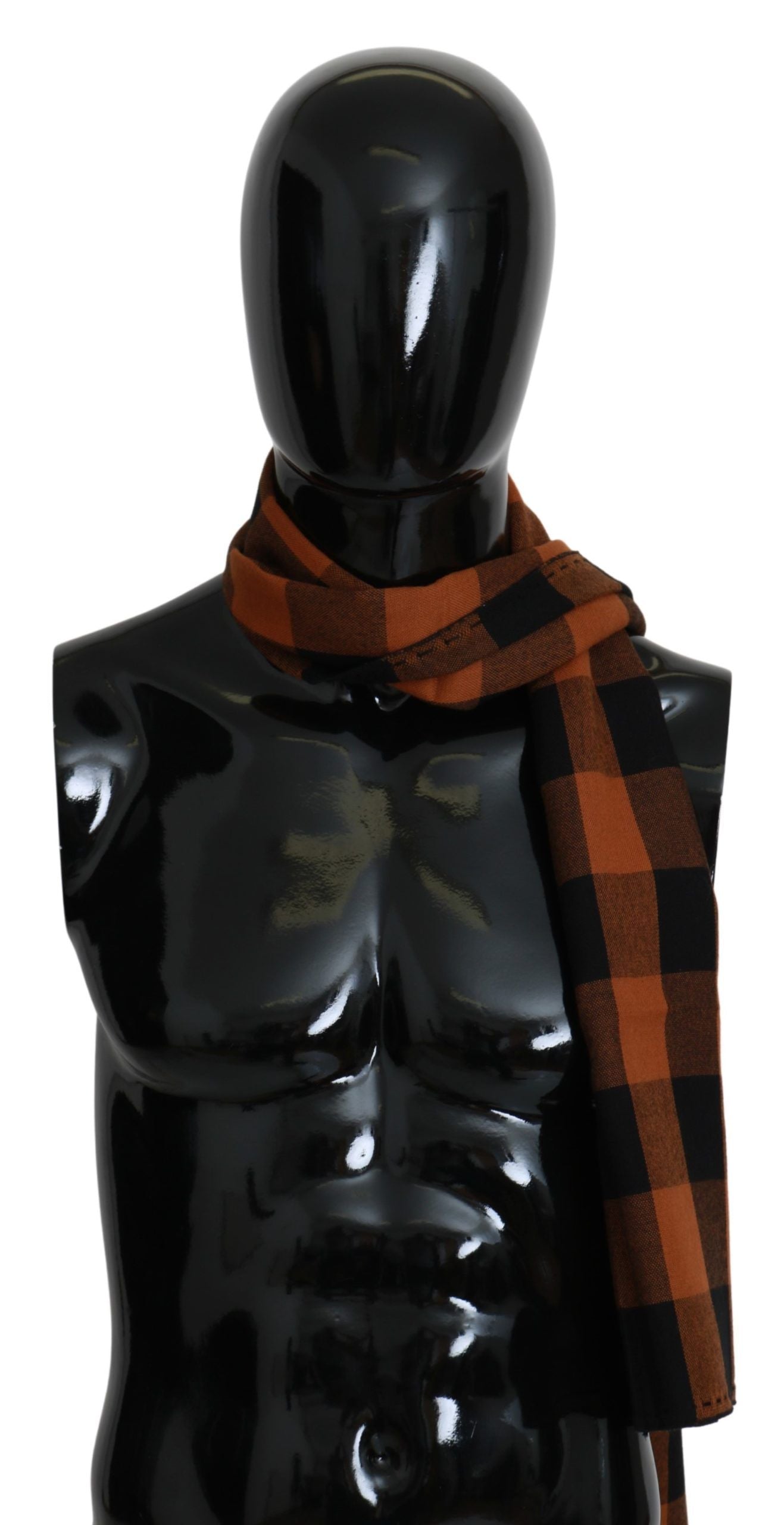 Costume National Orange Check Neck Wrap Shawl Scarf - Whispers Of Wisdom Clothing