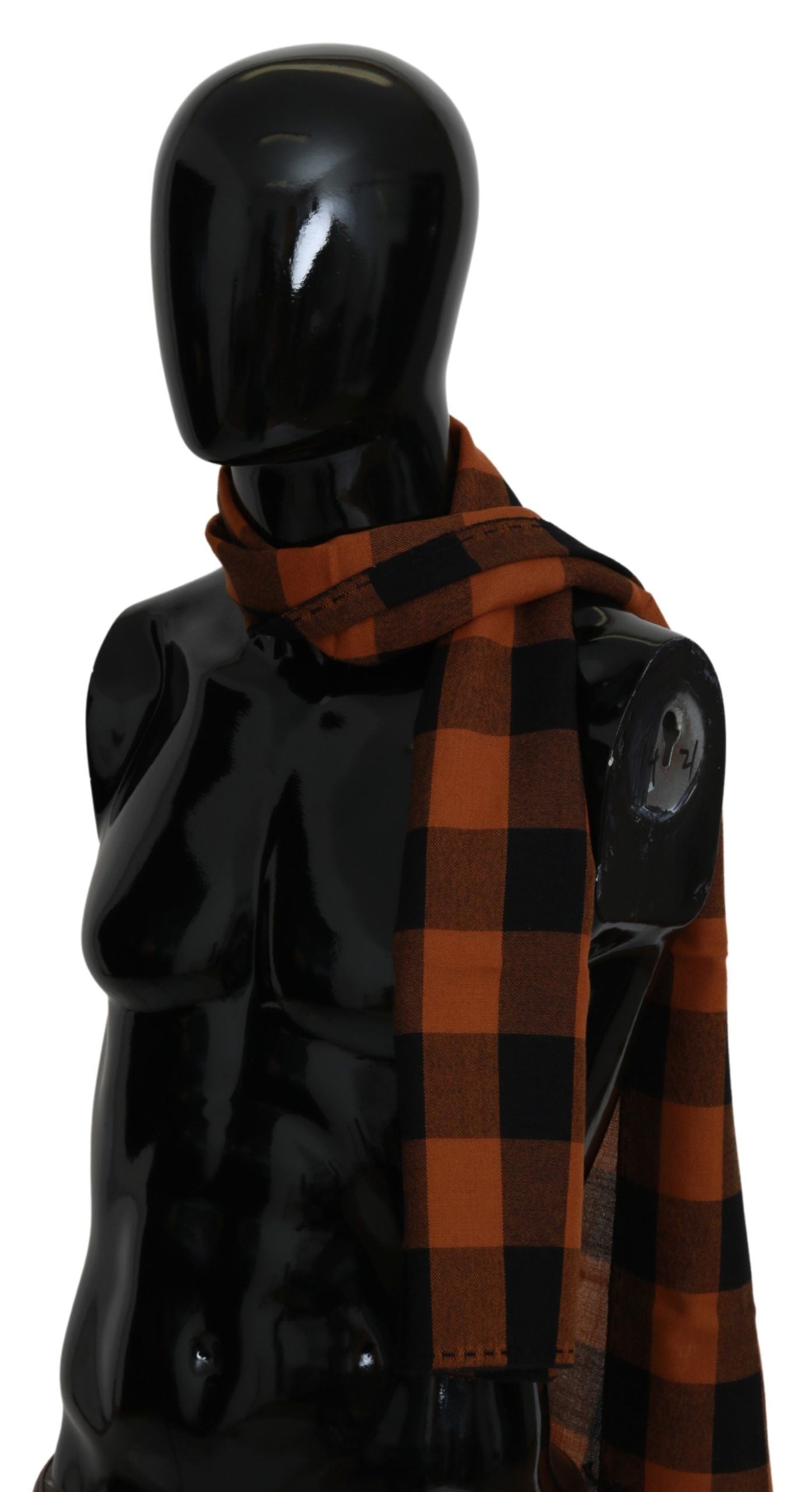 Costume National Orange Check Neck Wrap Shawl Scarf - Whispers Of Wisdom Clothing