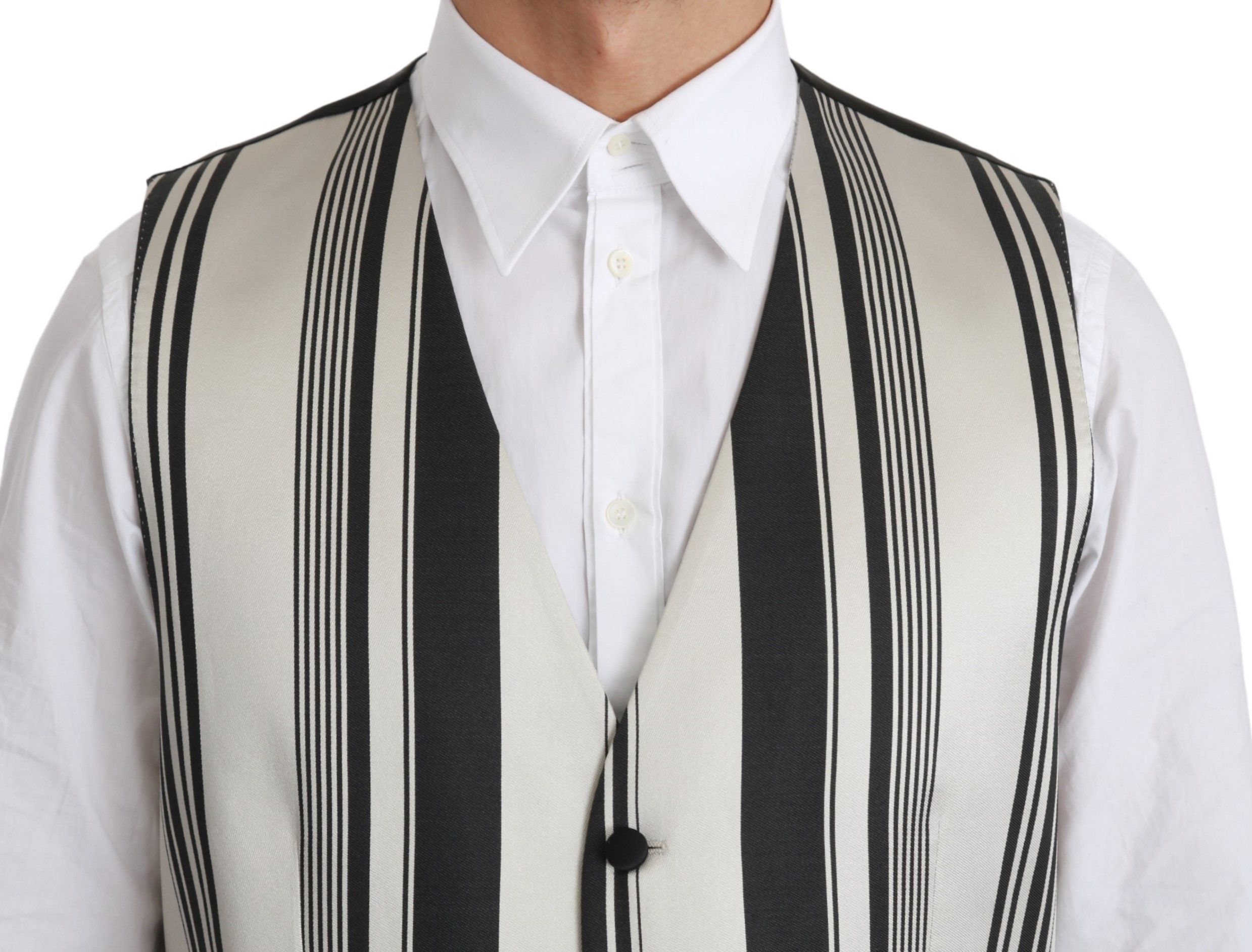 Dolce & Gabbana White Black Stripes Waistcoat Formal Vest