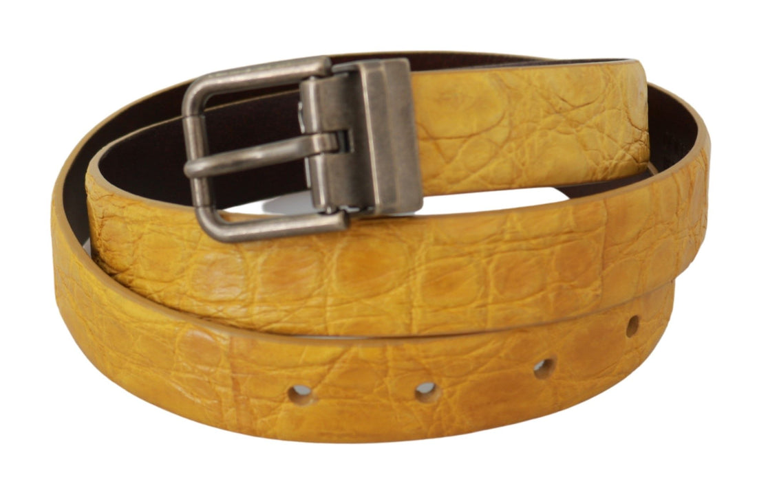 Dolce & Gabbana Yellow Exotic Skin Leather Grey Buckle Belt - Whispers Of Wisdom Clothing