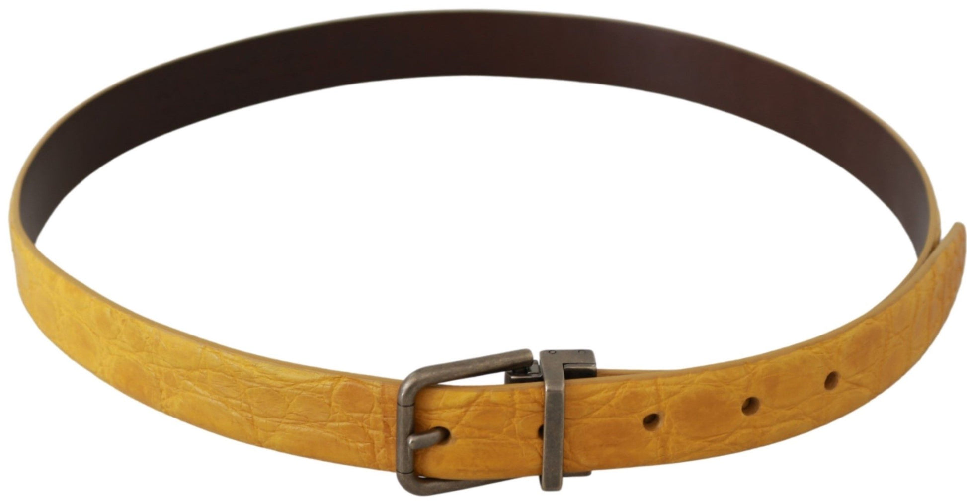Dolce & Gabbana Yellow Exotic Skin Leather Grey Buckle Belt - Whispers Of Wisdom Clothing