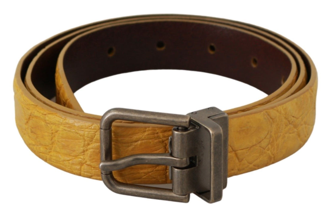 Dolce & Gabbana Yellow Exotic Skin Leather Grey Buckle Belt - Whispers Of Wisdom Clothing