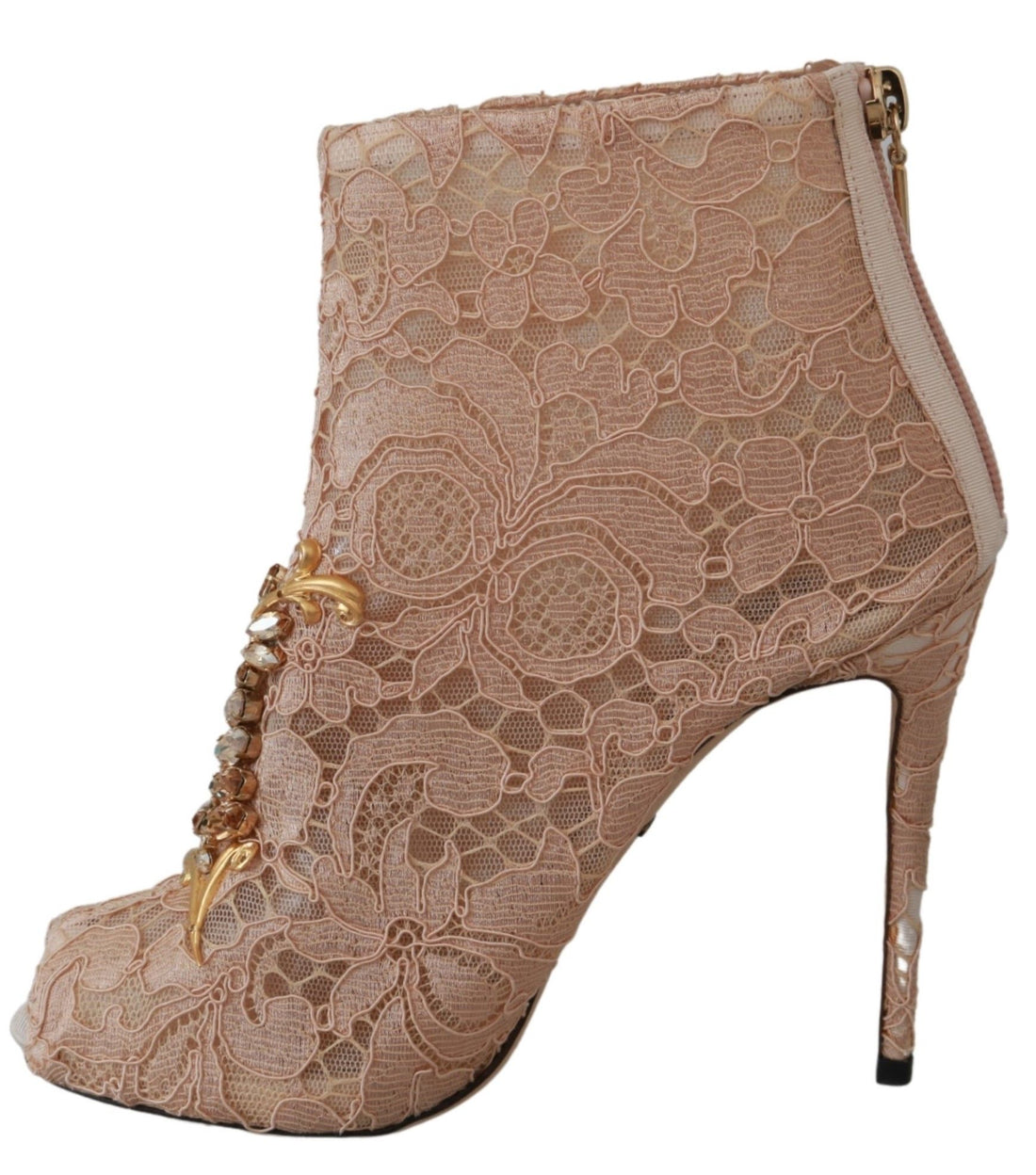 Dolce & Gabbana Pink Crystal Lace Booties Stilettos Shoes - Whispers Of Wisdom Clothing