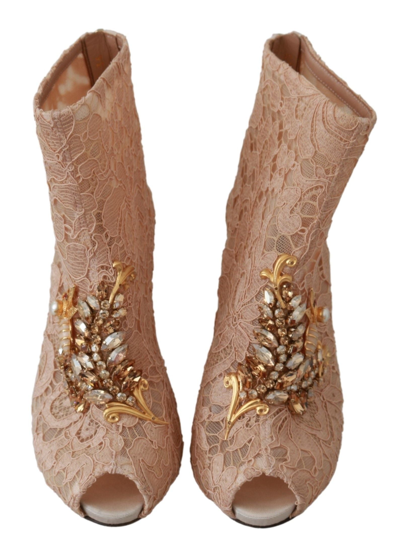 Dolce & Gabbana Pink Crystal Lace Booties Stilettos Shoes - Whispers Of Wisdom Clothing