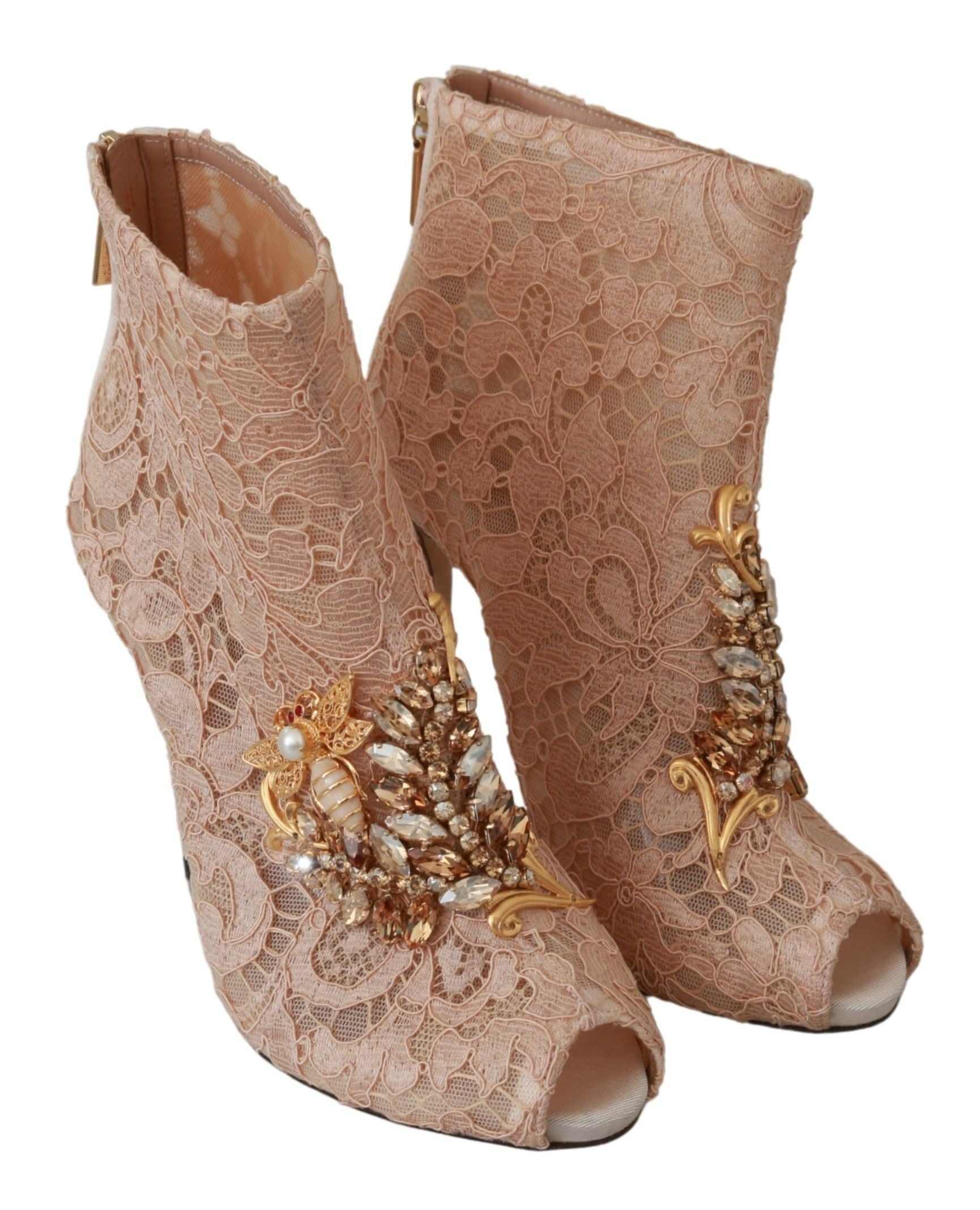Dolce & Gabbana Pink Crystal Lace Booties Stilettos Shoes - Whispers Of Wisdom Clothing