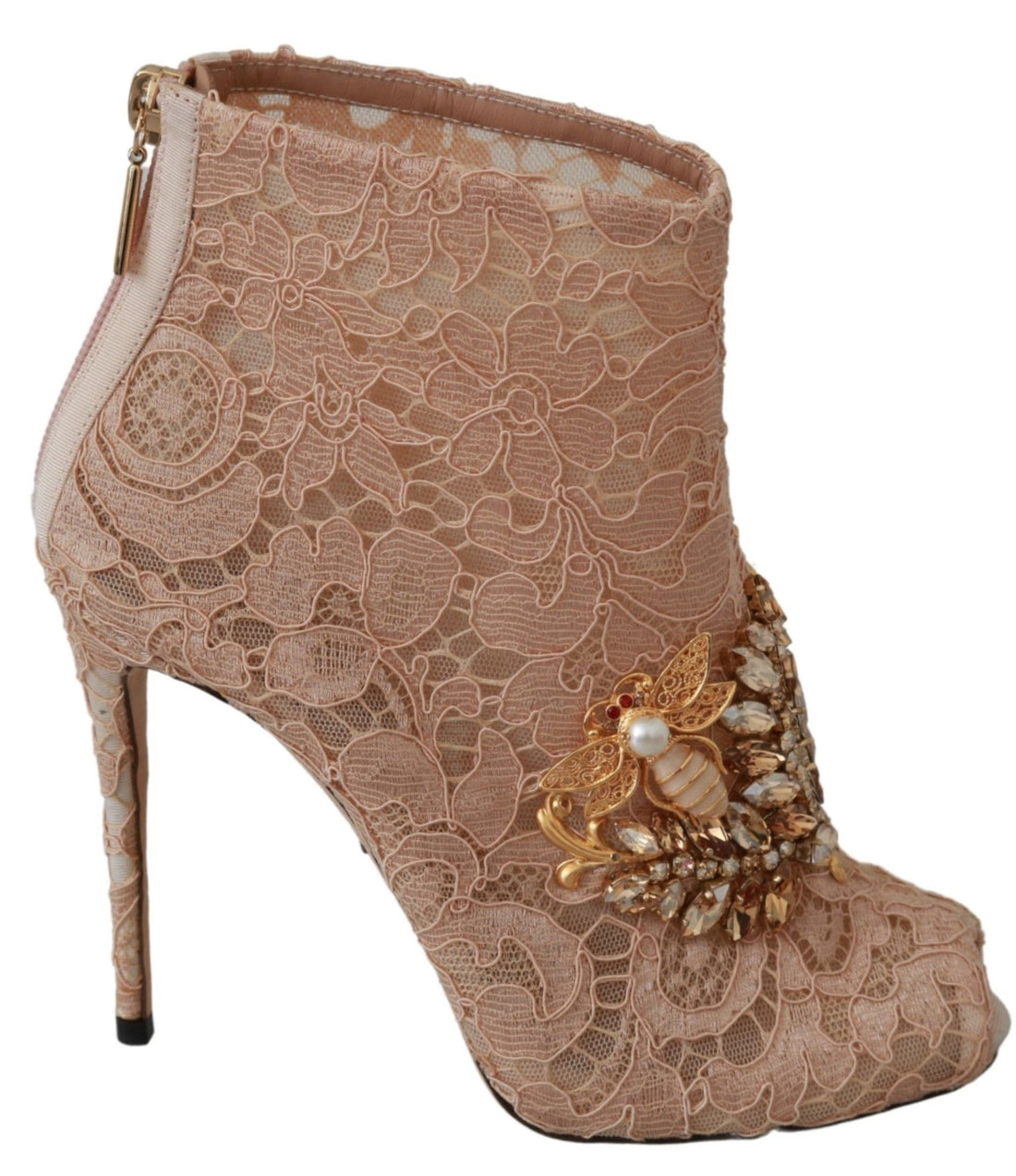 Dolce & Gabbana Pink Crystal Lace Booties Stilettos Shoes - Whispers Of Wisdom Clothing