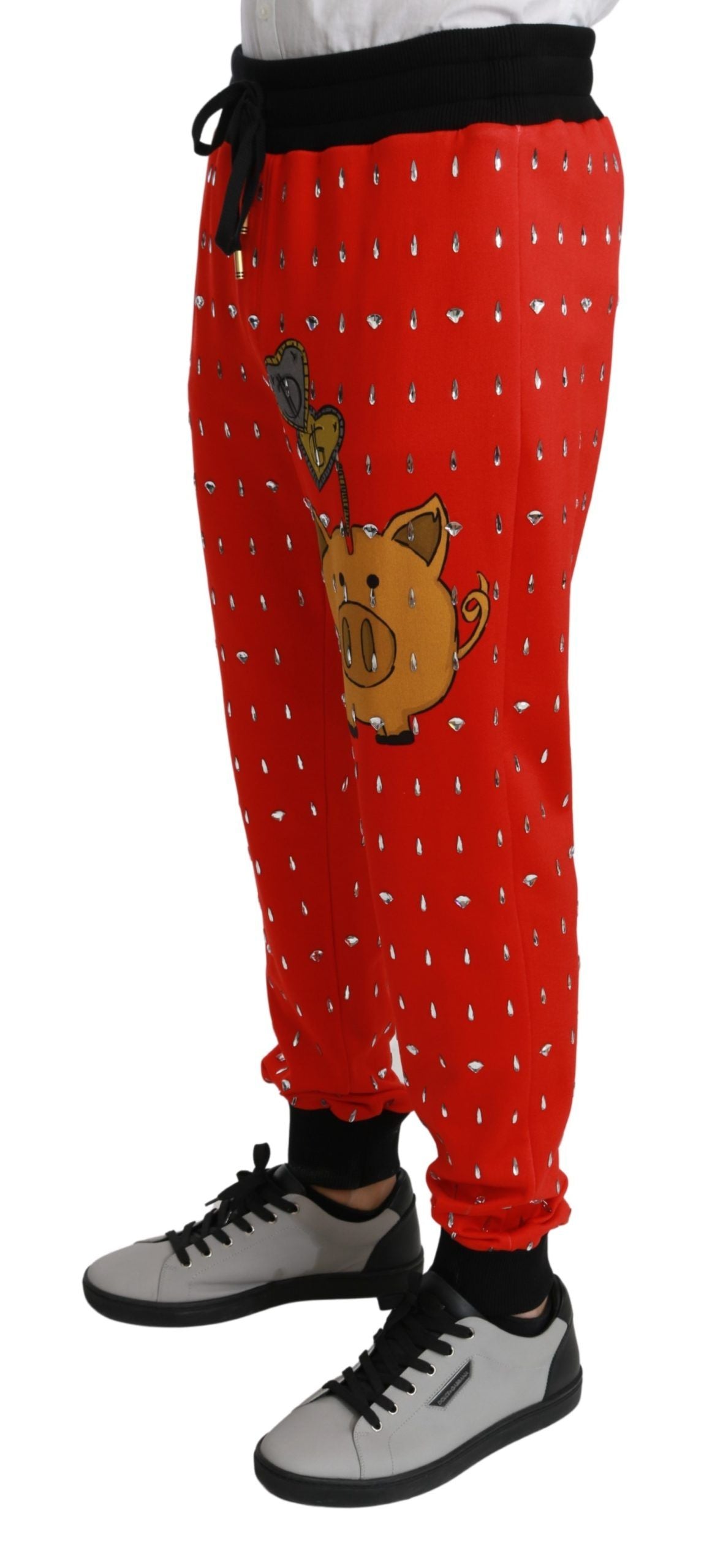 Dolce & Gabbana Red Piggy Bank Cotton Crystal Trousers Pants - Whispers Of Wisdom Clothing