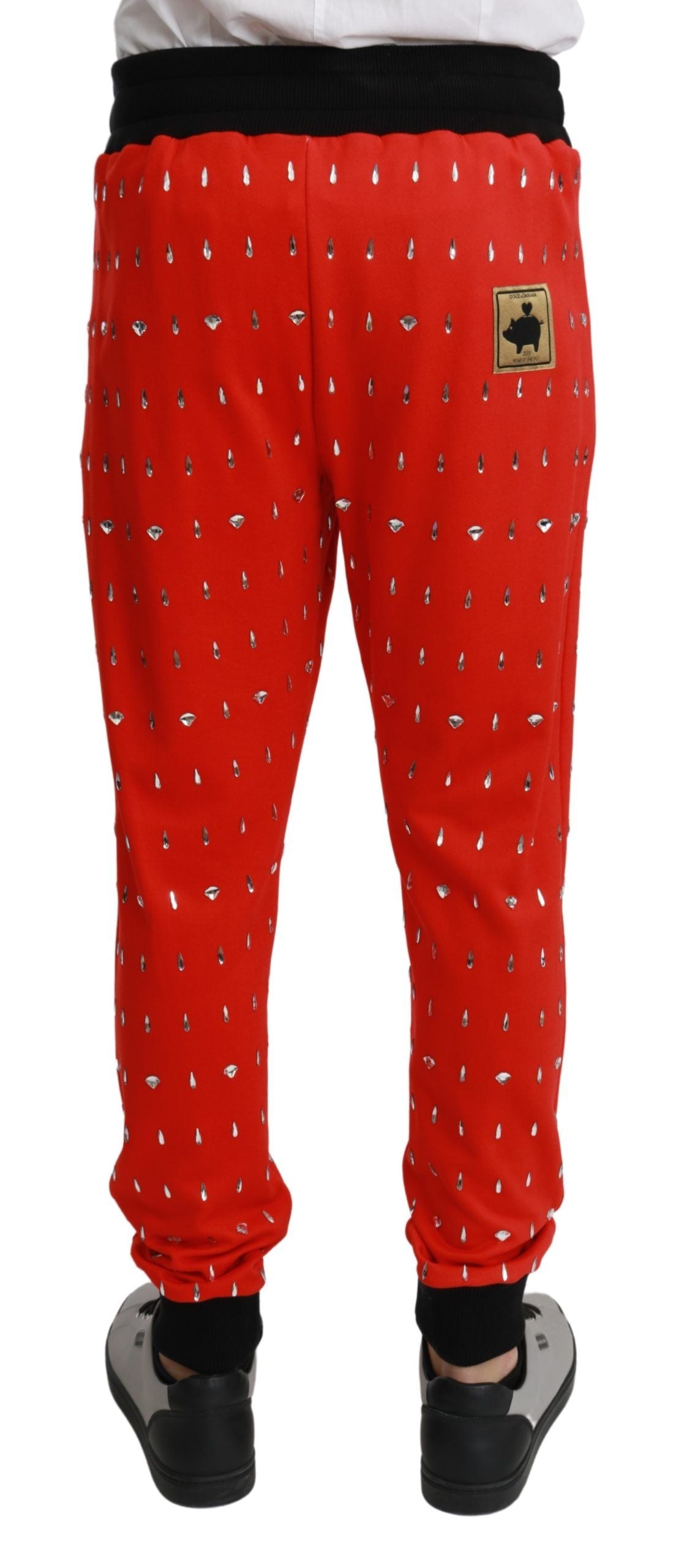 Dolce & Gabbana Red Piggy Bank Cotton Crystal Trousers Pants - Whispers Of Wisdom Clothing