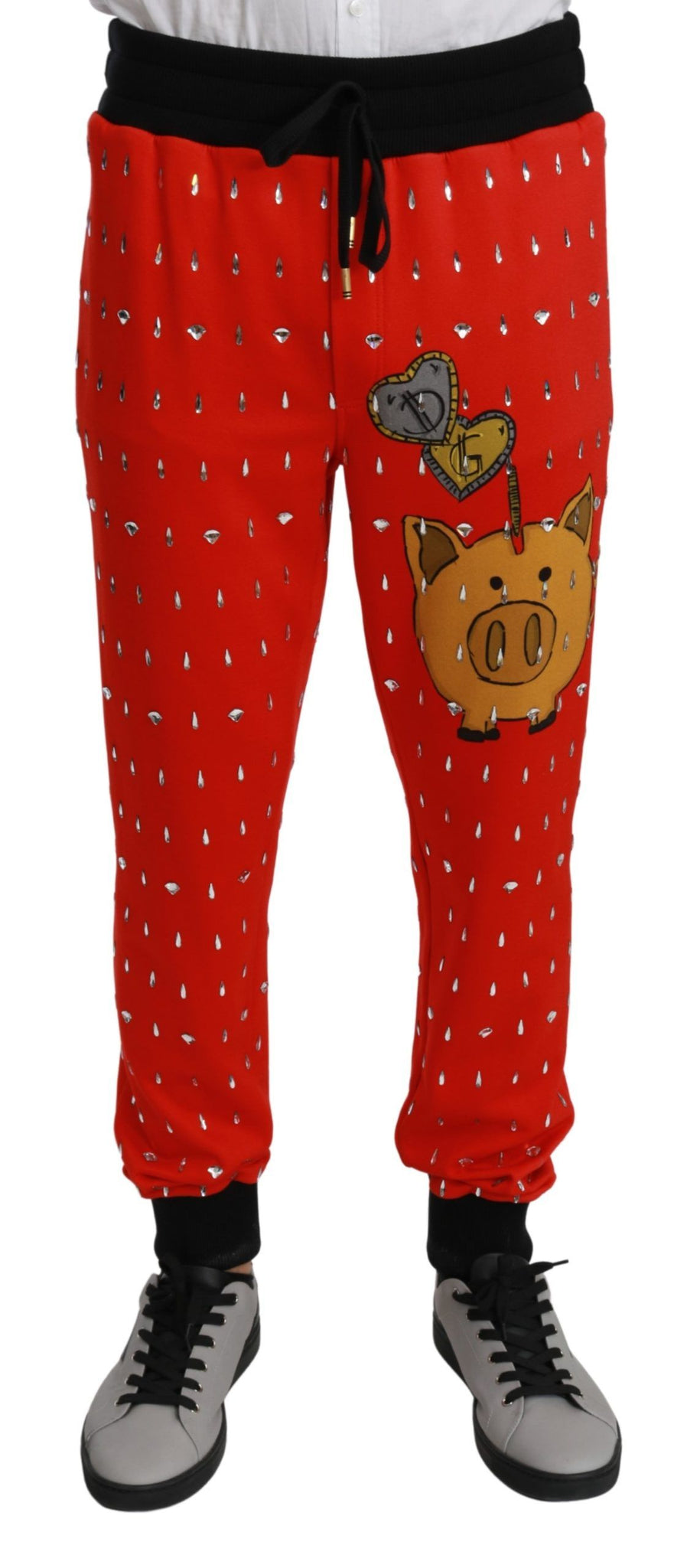 Dolce & Gabbana Red Piggy Bank Cotton Crystal Trousers Pants - Whispers Of Wisdom Clothing
