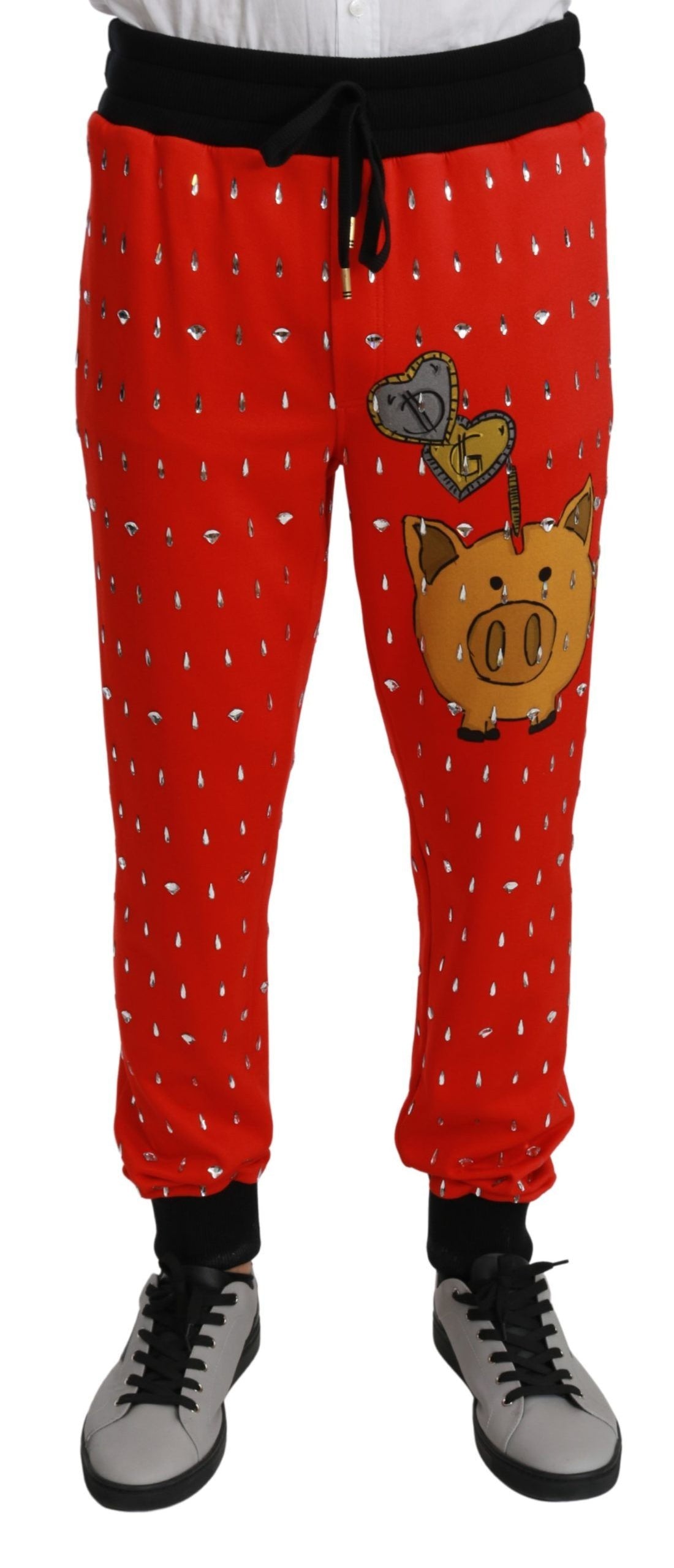 Dolce & Gabbana Red Piggy Bank Cotton Crystal Trousers Pants - Whispers Of Wisdom Clothing