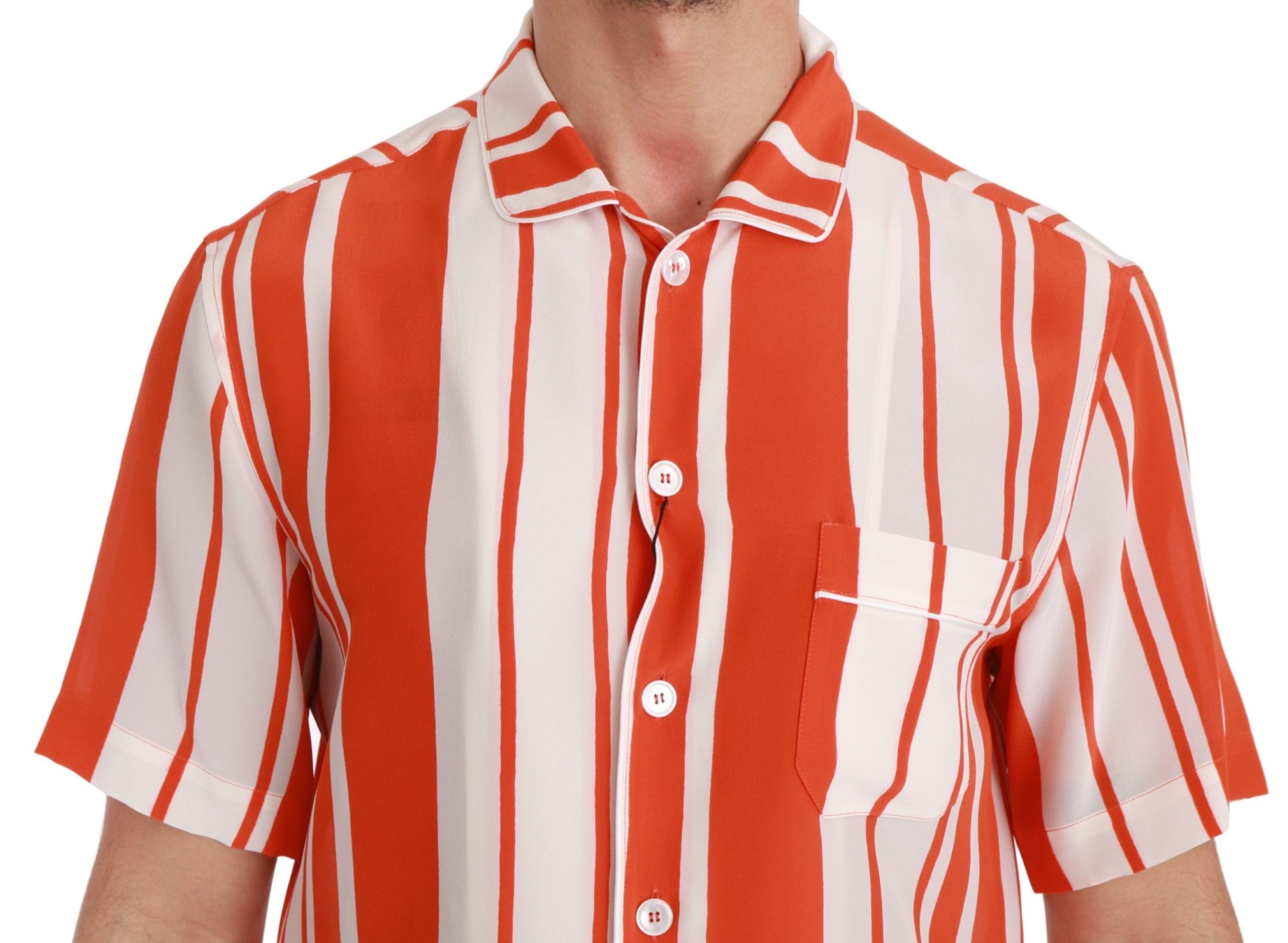 Dolce & Gabbana Orange Silk Striped Short Sleeve White Shirt - Whispers Of Wisdom Clothing