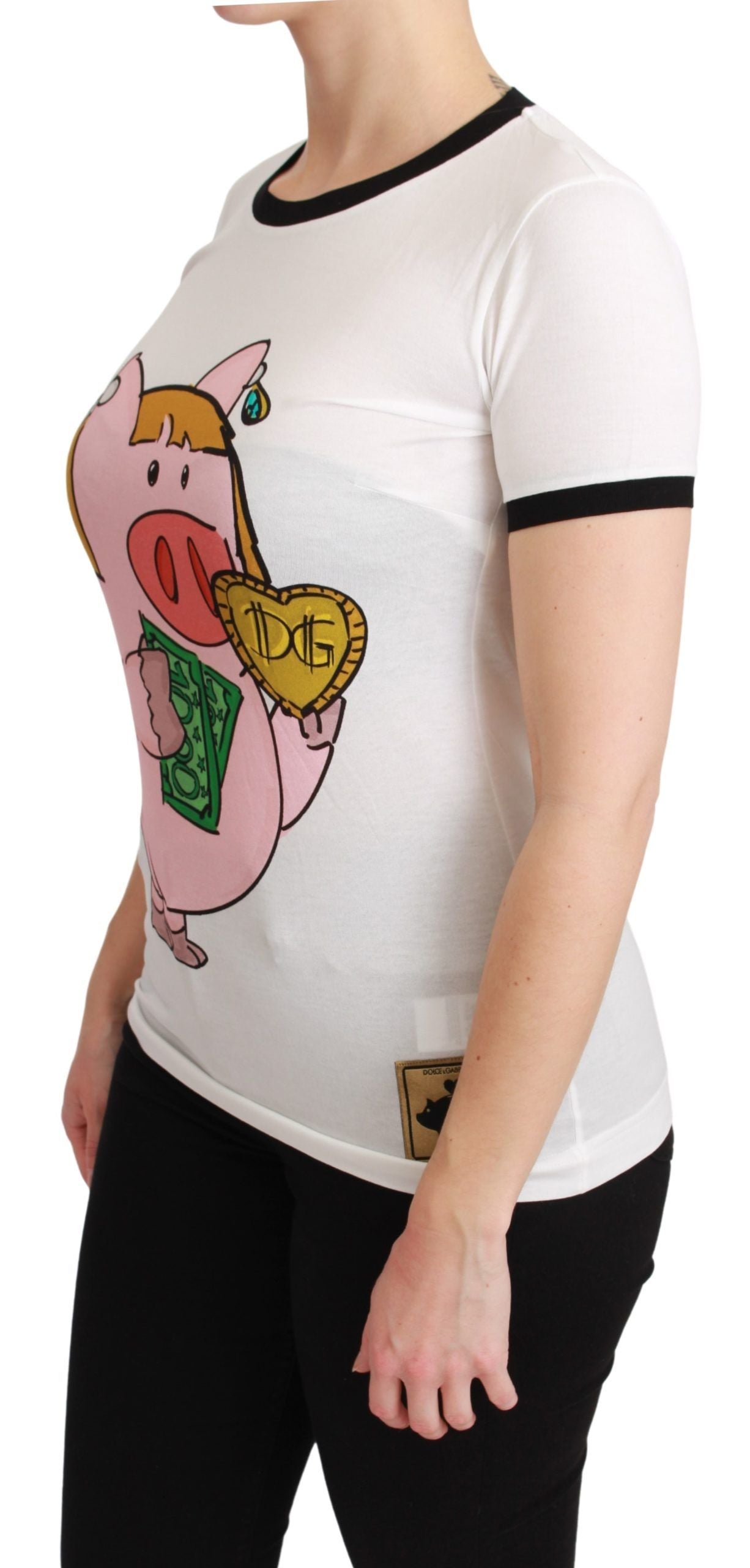 Dolce & Gabbana White YEAR OF THE PIG Top Cotton T-shirt - Whispers Of Wisdom Clothing
