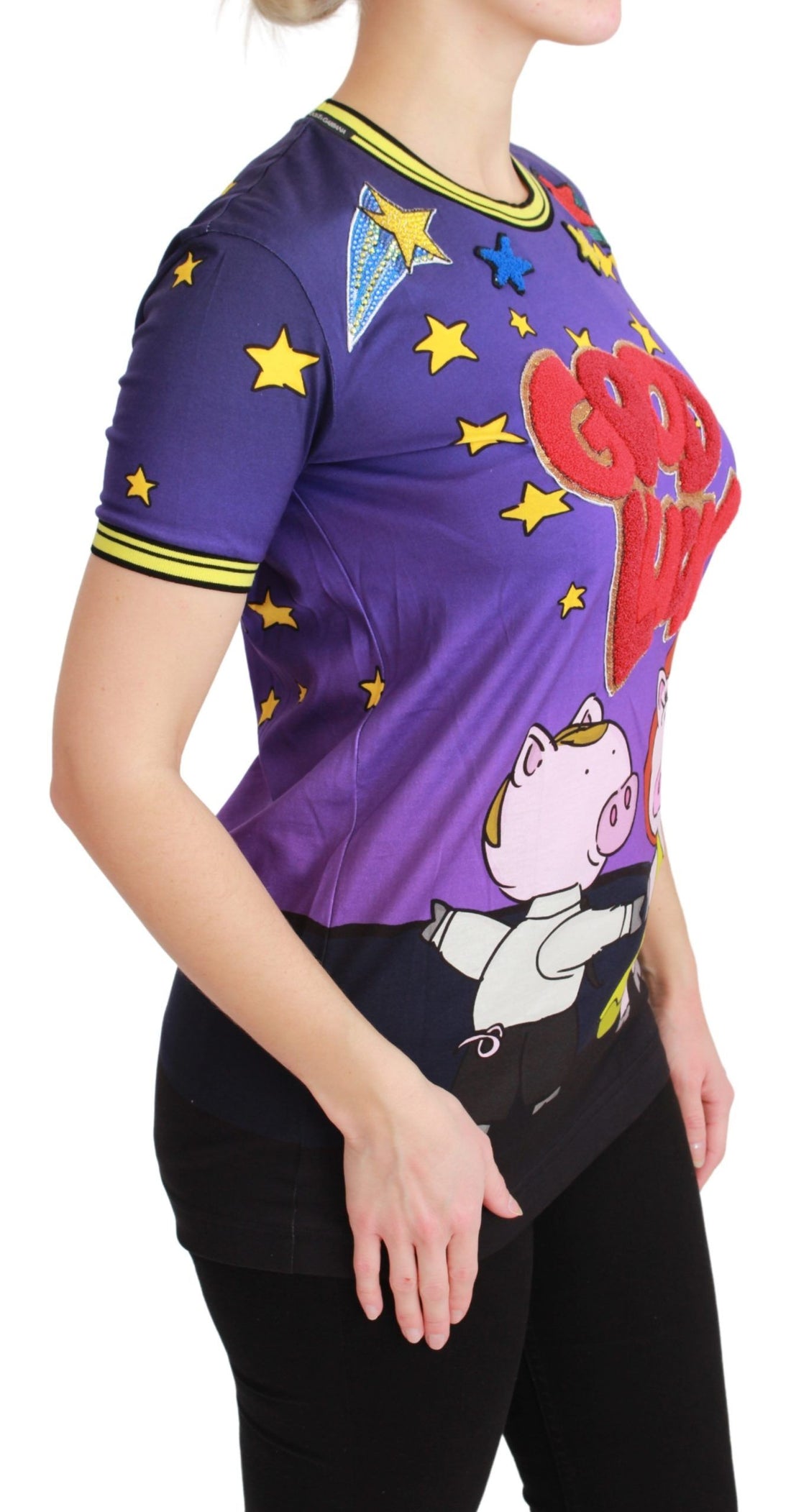 Dolce & Gabbana Purple YEAR OF THE PIG Top Cotton T-shirt - Whispers Of Wisdom Clothing