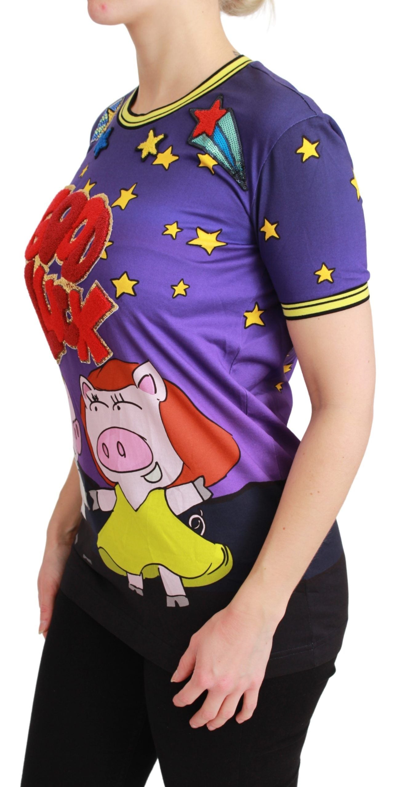 Dolce & Gabbana Purple YEAR OF THE PIG Top Cotton T-shirt - Whispers Of Wisdom Clothing