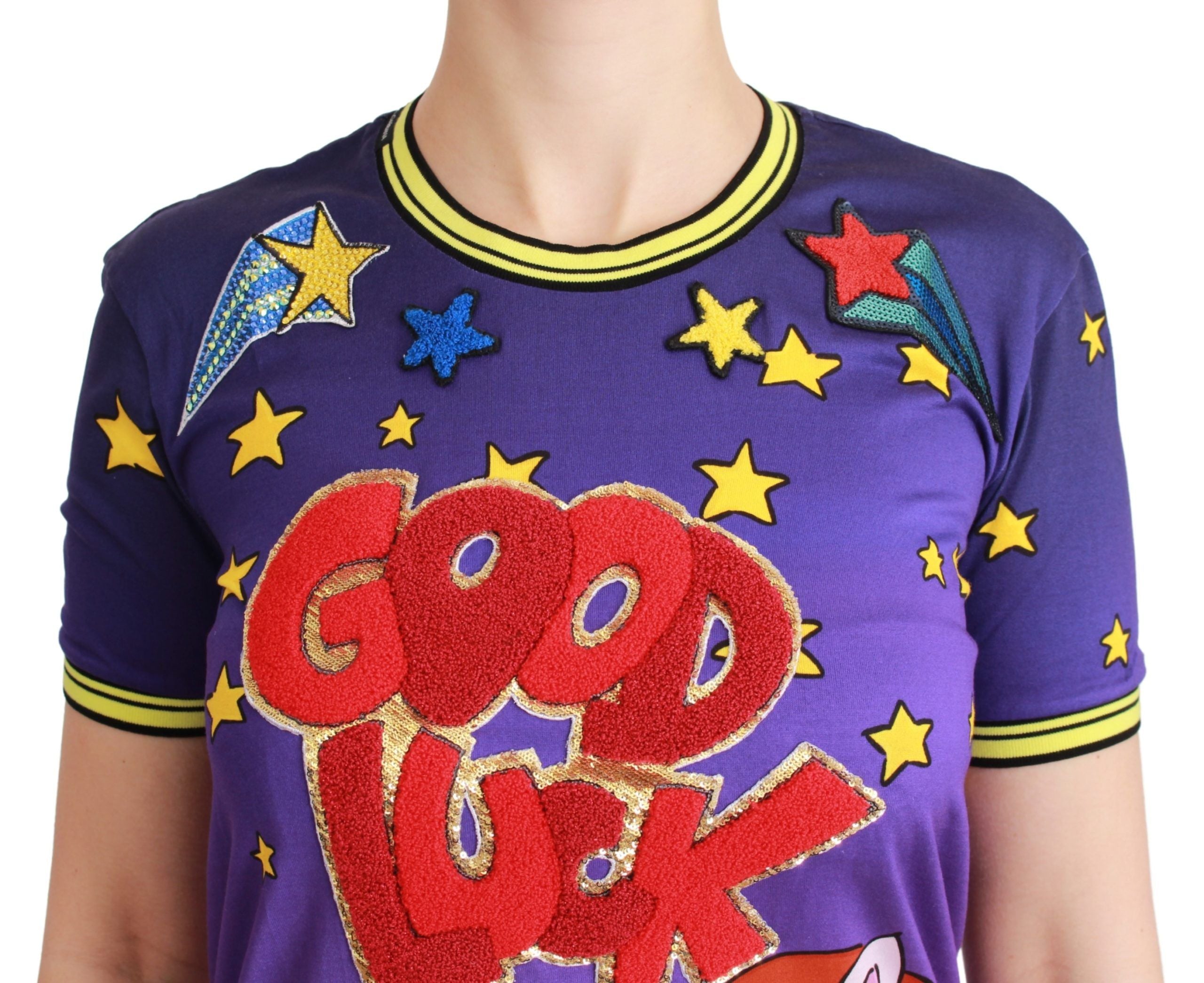 Dolce & Gabbana Purple YEAR OF THE PIG Top Cotton T-shirt - Whispers Of Wisdom Clothing