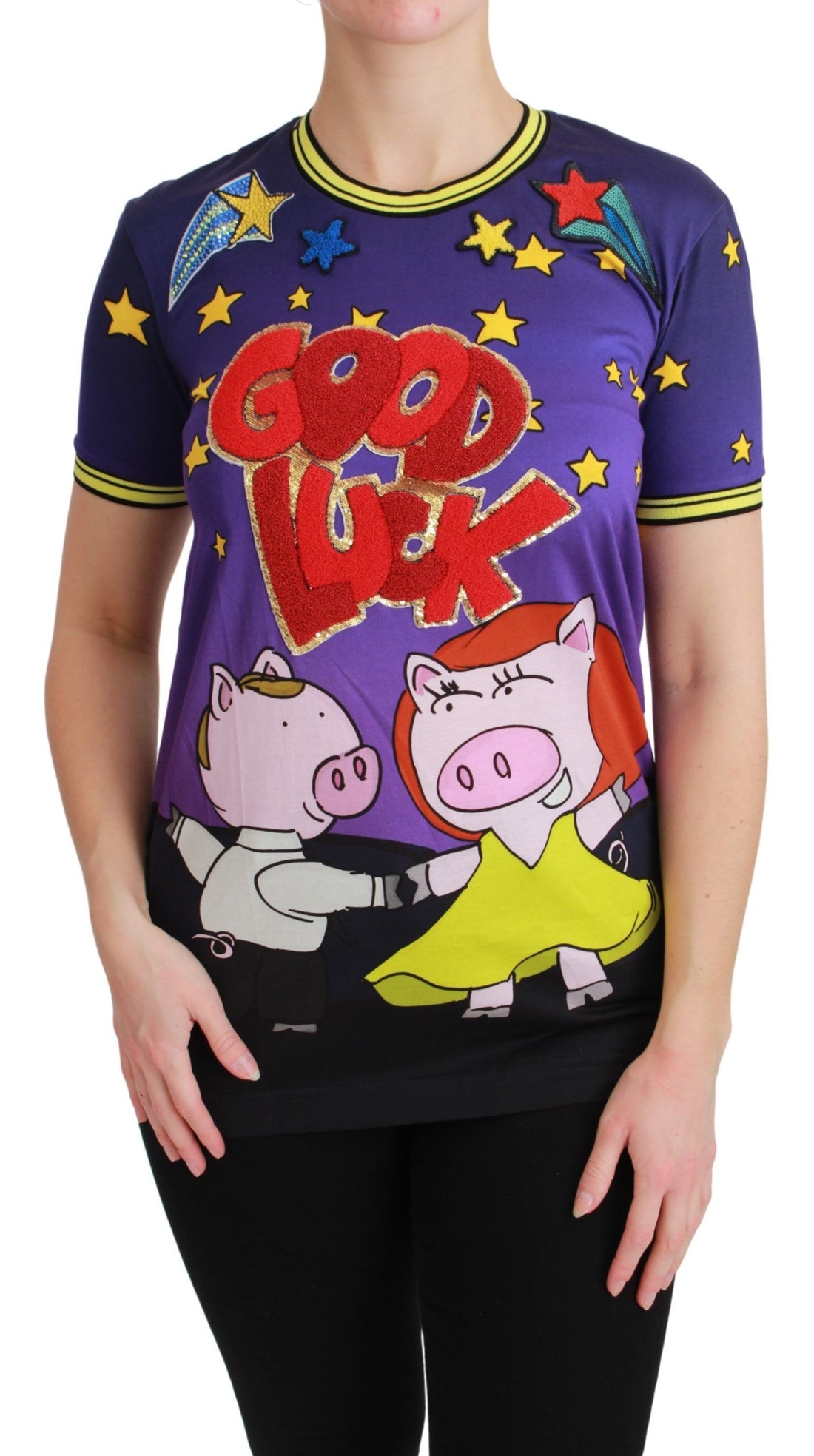 Dolce & Gabbana Purple YEAR OF THE PIG Top Cotton T-shirt - Whispers Of Wisdom Clothing