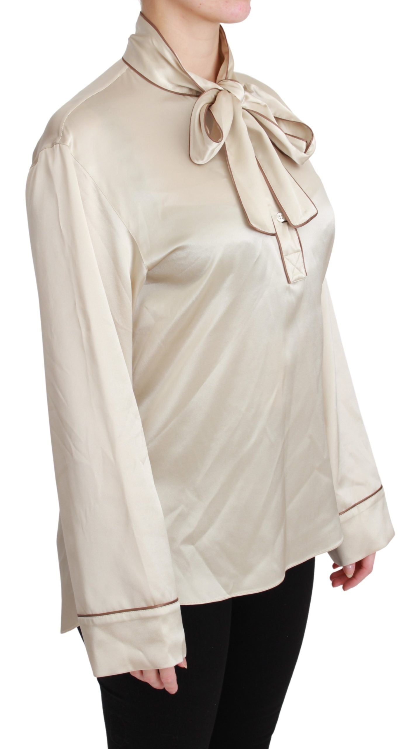 Dolce & Gabbana Beige Sleeve Top Queen Silk Satin Blouse - Whispers Of Wisdom Clothing