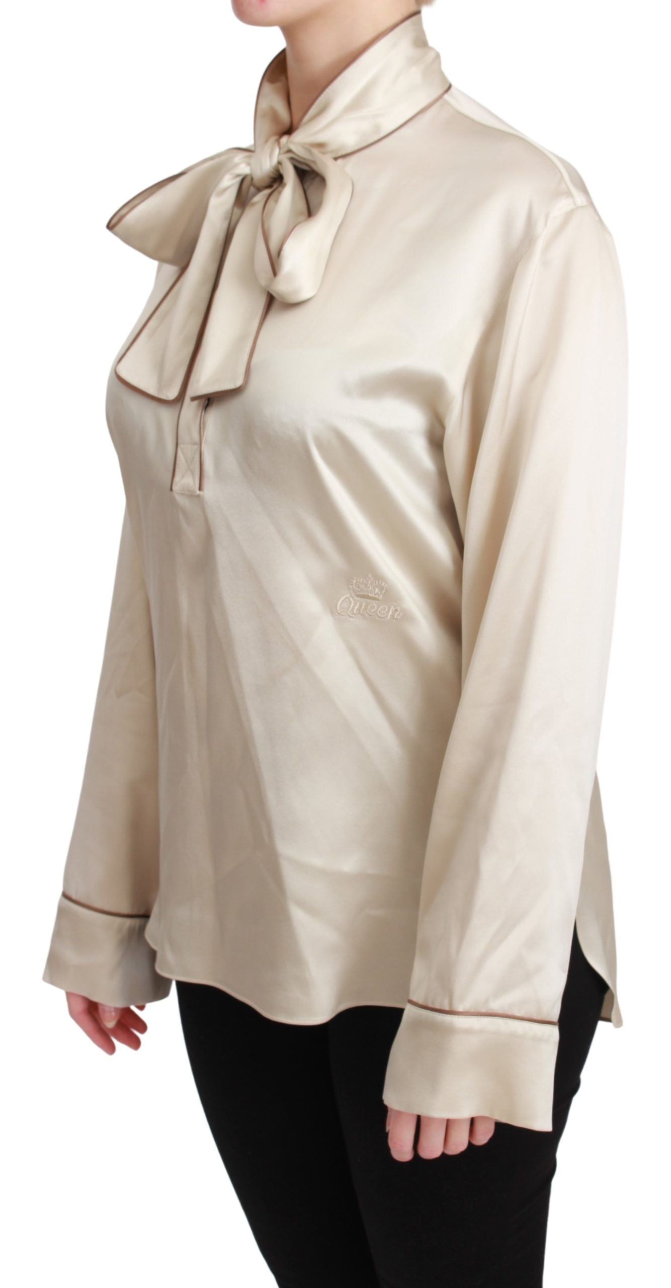 Dolce & Gabbana Beige Sleeve Top Queen Silk Satin Blouse - Whispers Of Wisdom Clothing