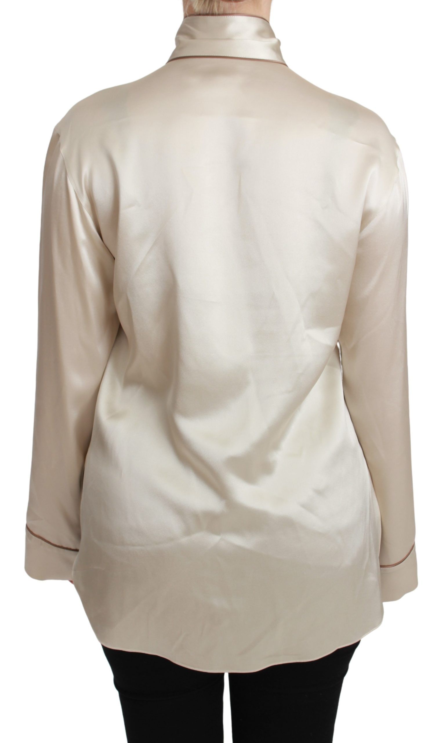 Dolce & Gabbana Beige Sleeve Top Queen Silk Satin Blouse - Whispers Of Wisdom Clothing