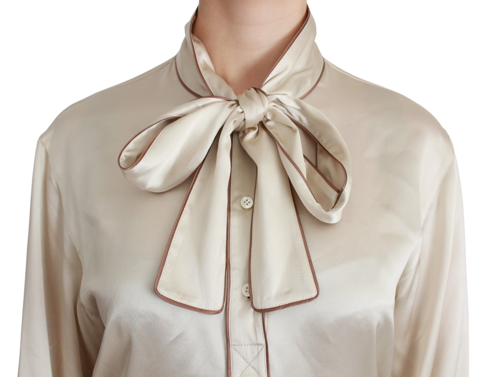 Dolce & Gabbana Beige Sleeve Top Queen Silk Satin Blouse - Whispers Of Wisdom Clothing