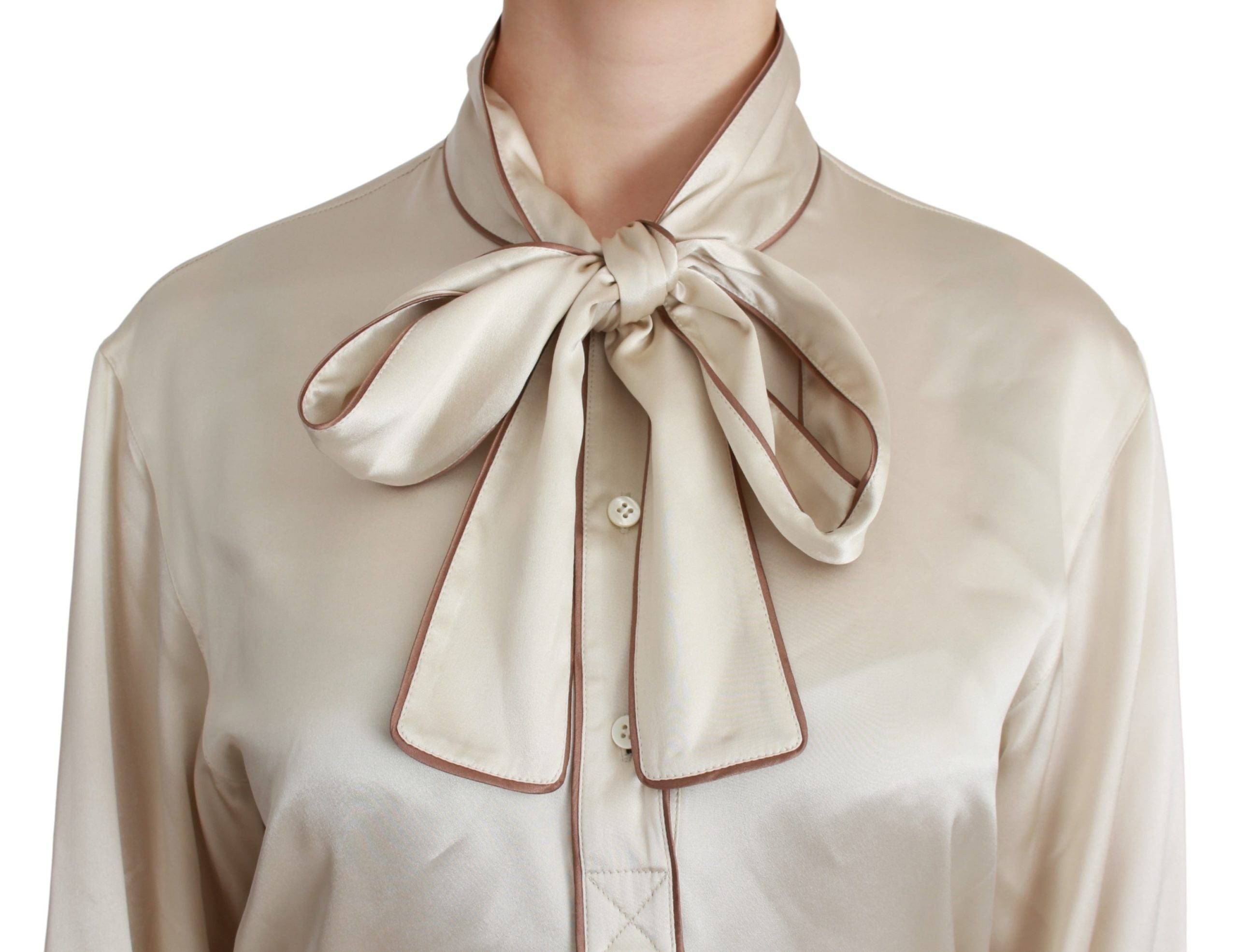 Dolce & Gabbana Beige Sleeve Top Queen Silk Satin Blouse - Whispers Of Wisdom Clothing