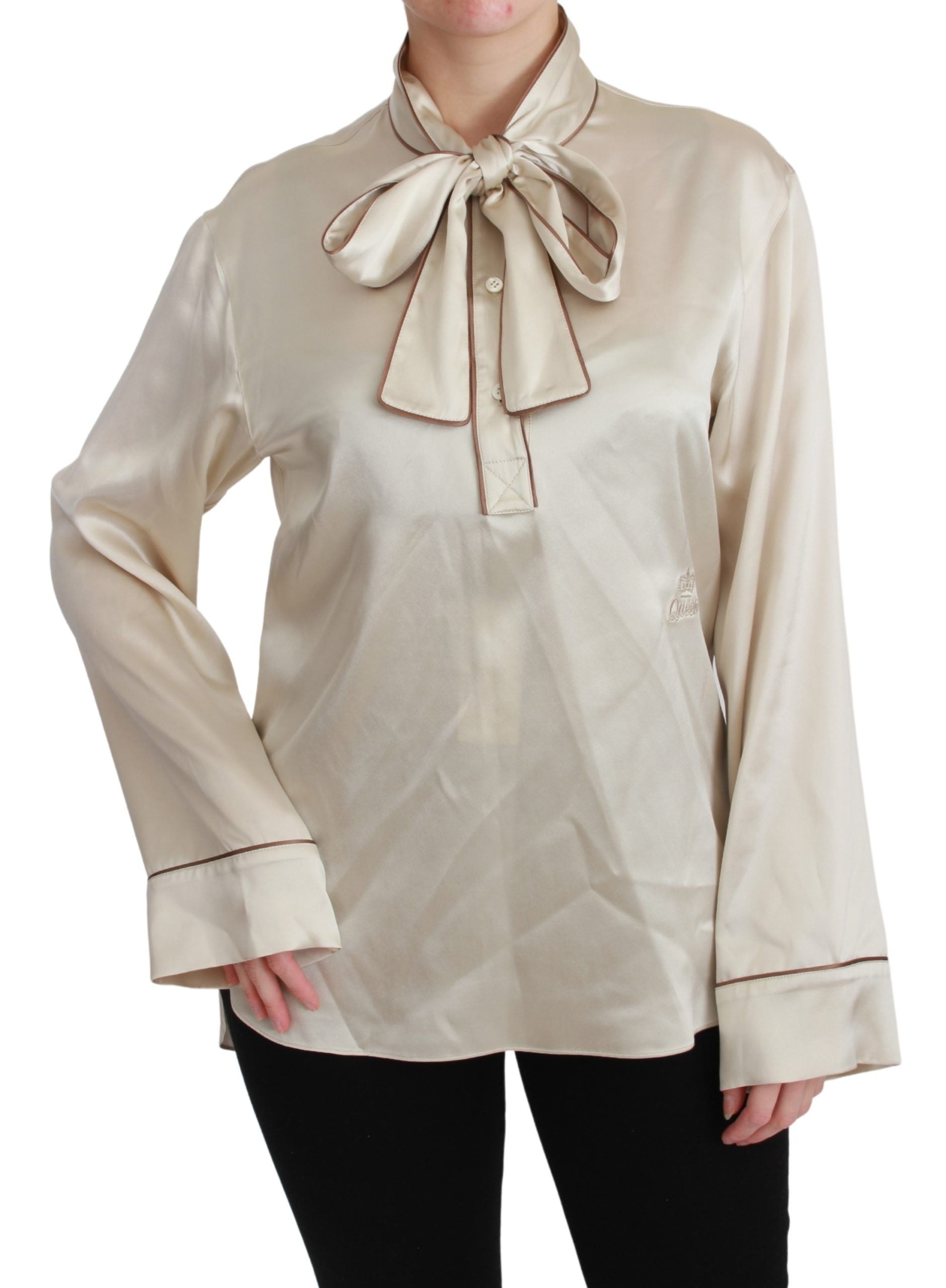 Dolce & Gabbana Beige Sleeve Top Queen Silk Satin Blouse - Whispers Of Wisdom Clothing