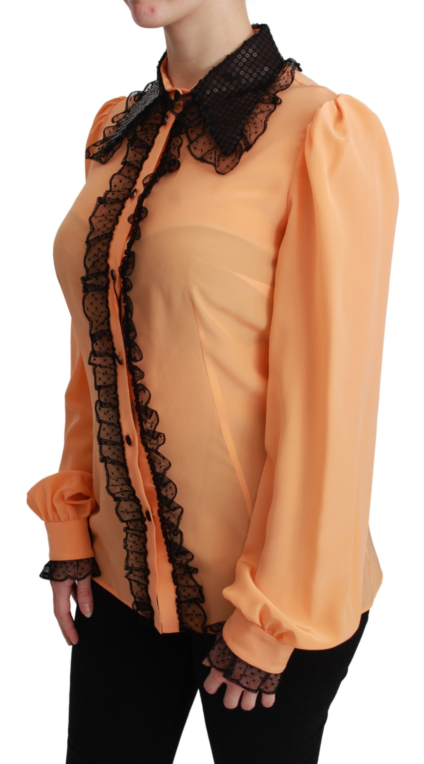 Dolce & Gabbana Yellow Silk Sequin Lace Blouse Shirt - Whispers Of Wisdom Clothing
