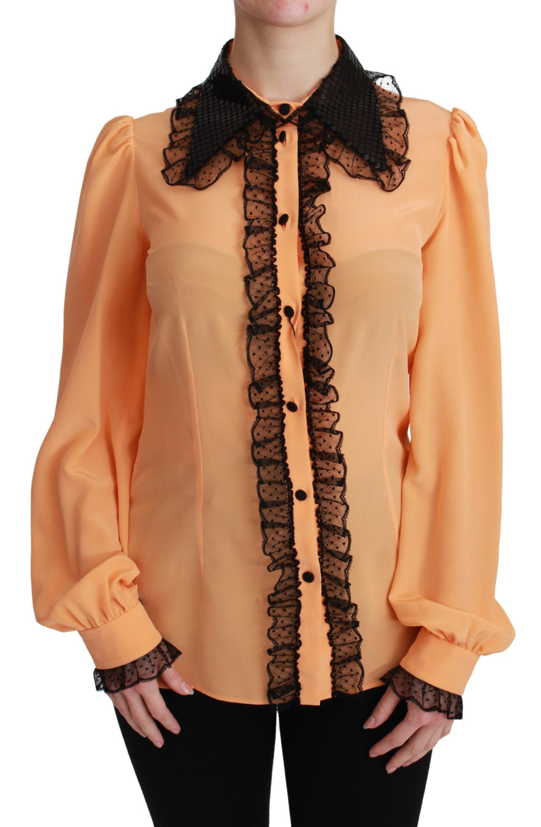 Dolce & Gabbana Yellow Silk Sequin Lace Blouse Shirt - Whispers Of Wisdom Clothing