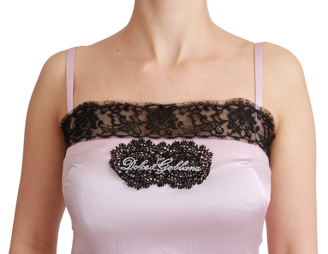 Dolce & Gabbana Silk Black Lace Top Pink Tank Blouse - Whispers Of Wisdom Clothing