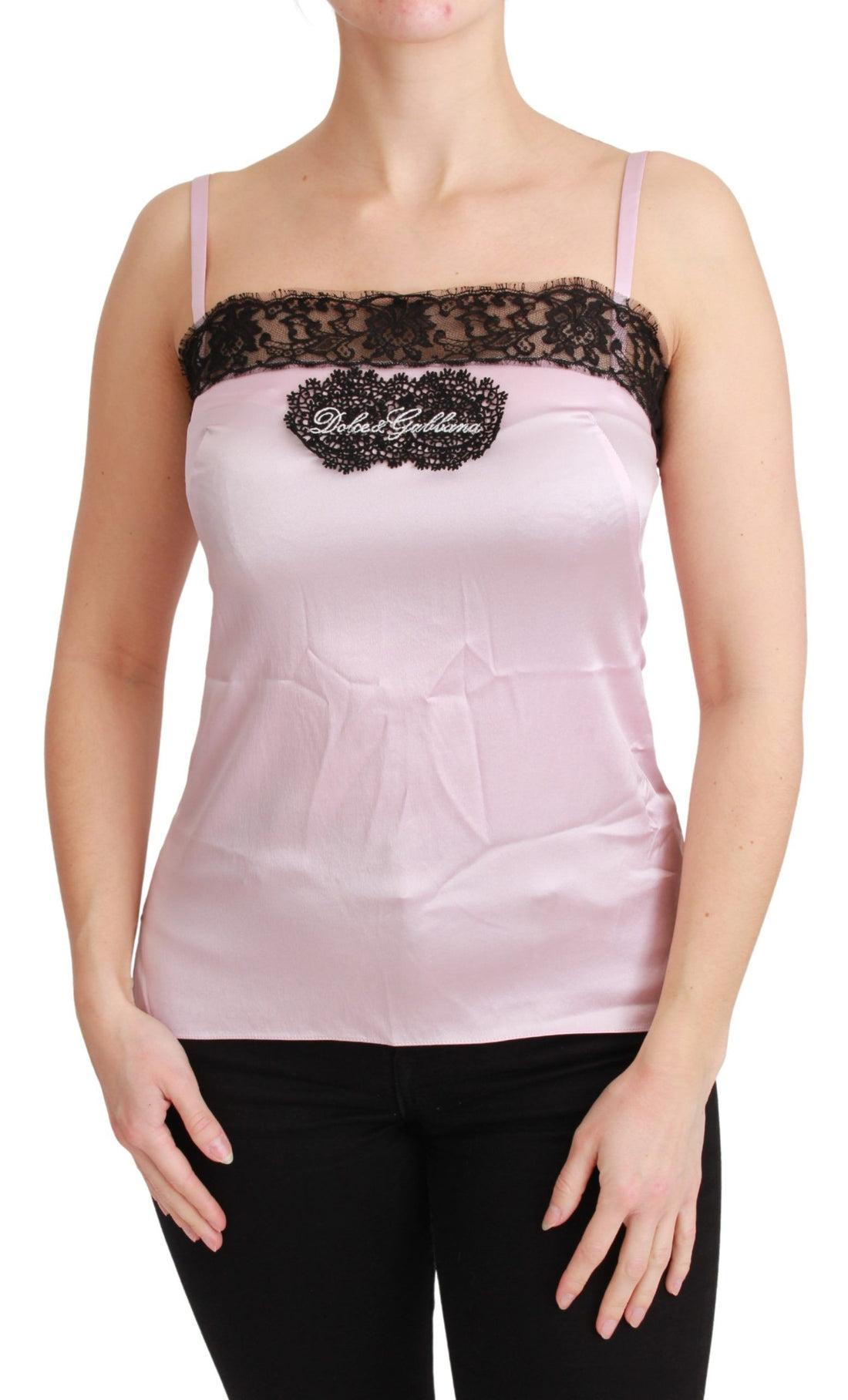 Dolce & Gabbana Silk Black Lace Top Pink Tank Blouse - Whispers Of Wisdom Clothing