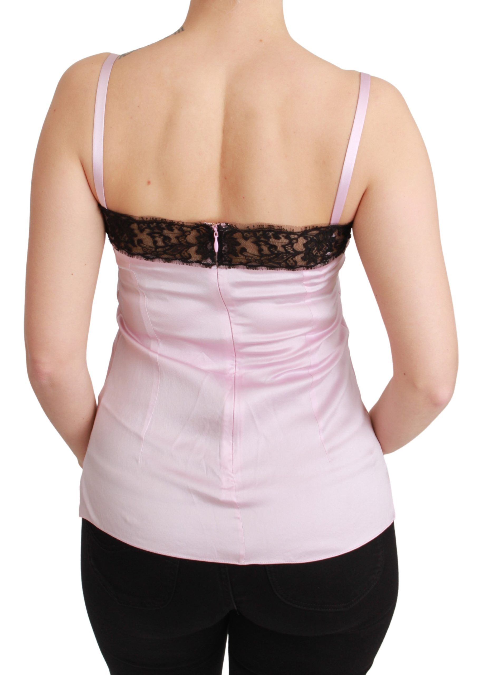 Dolce & Gabbana Silk Black Lace Top Pink Tank Blouse - Whispers Of Wisdom Clothing