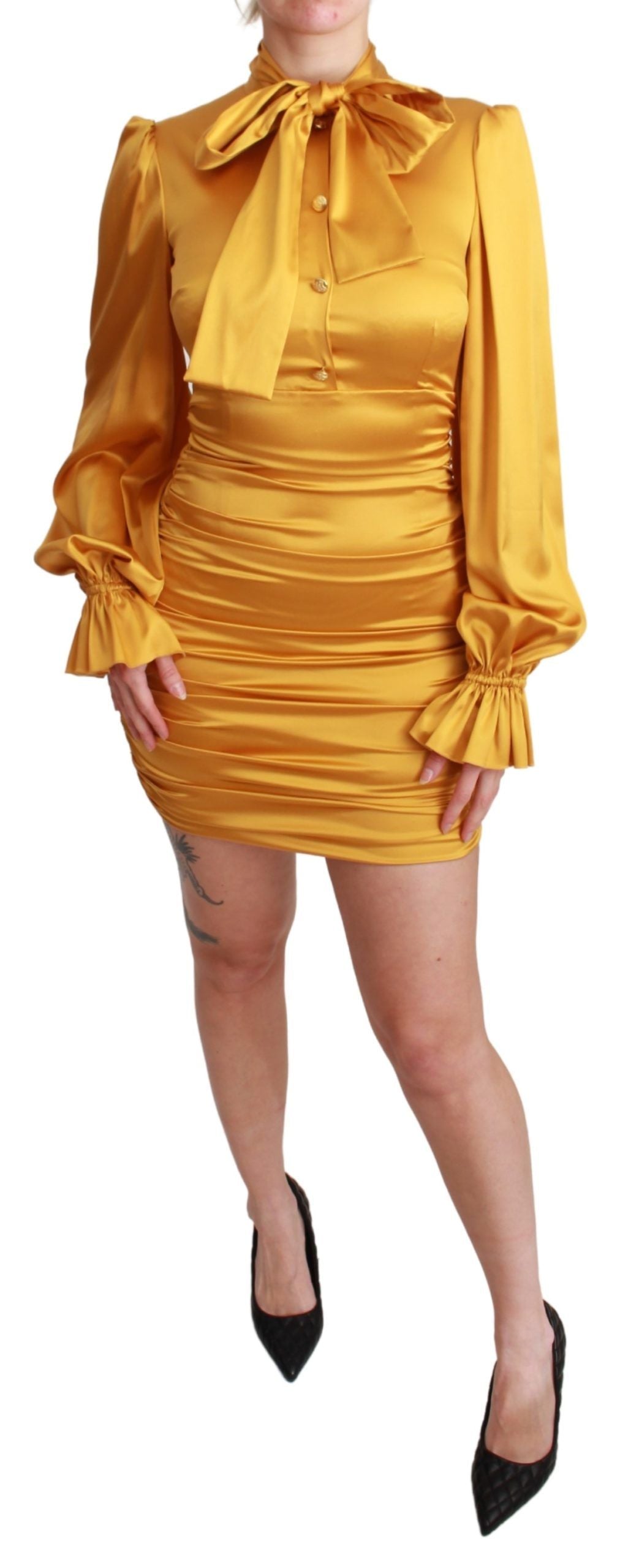 Dolce & Gabbana Yellow Silk Stretch Sheath Bodycon Mini Dress - Whispers Of Wisdom Clothing
