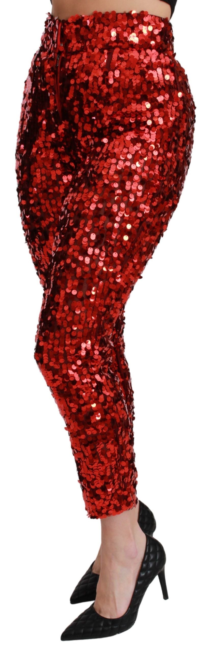 Dolce & Gabbana Red Sequined Cropped Trousers Pants - Whispers Of Wisdom Clothing