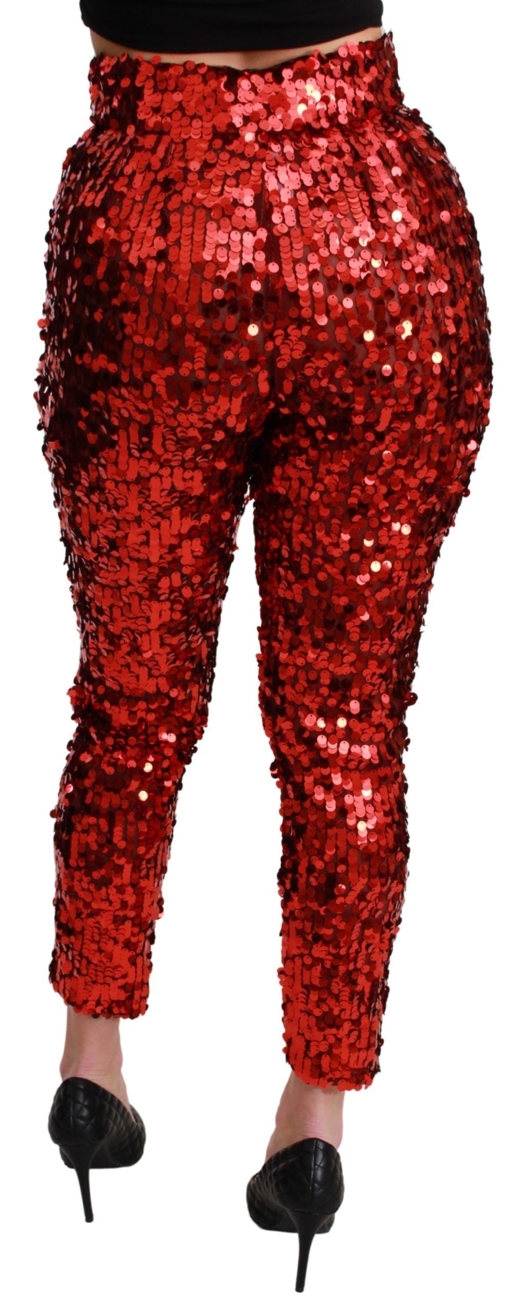 Dolce & Gabbana Red Sequined Cropped Trousers Pants - Whispers Of Wisdom Clothing