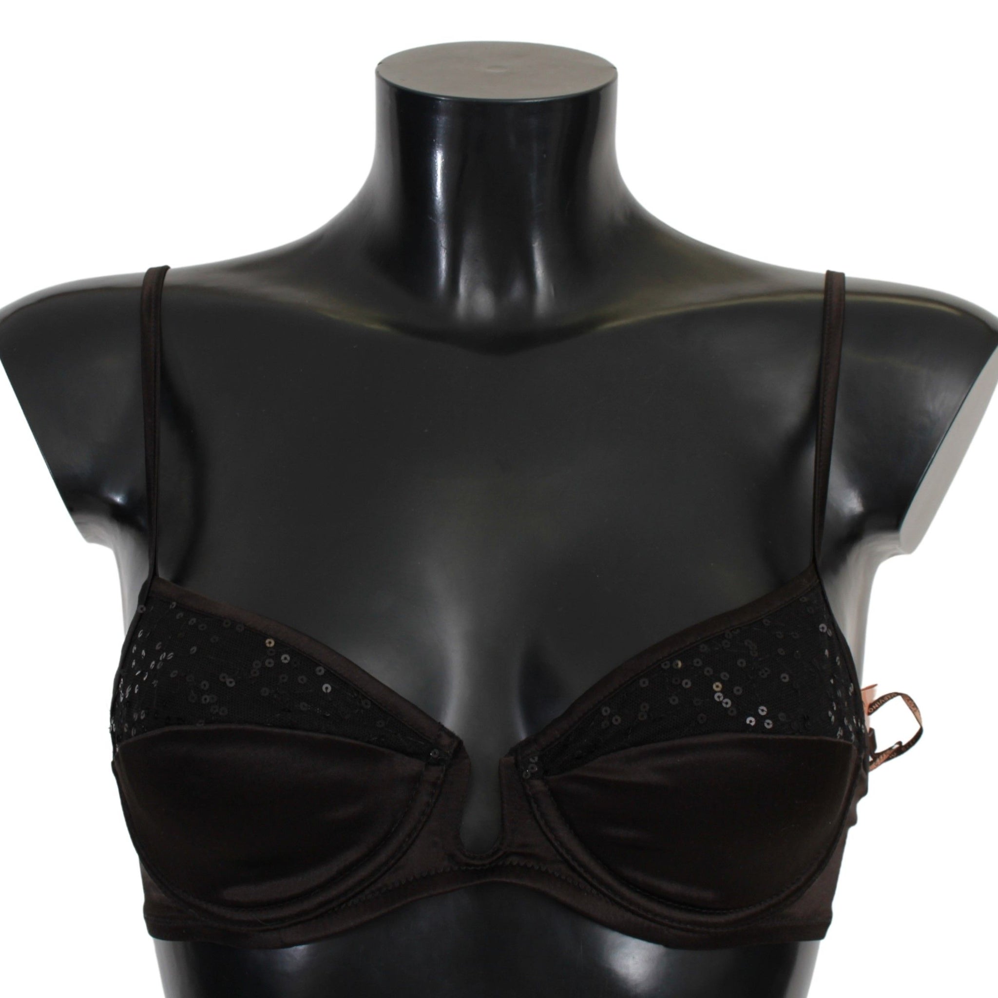 Ermanno Scervino Brown Sequined Balconcino Bra Underwear