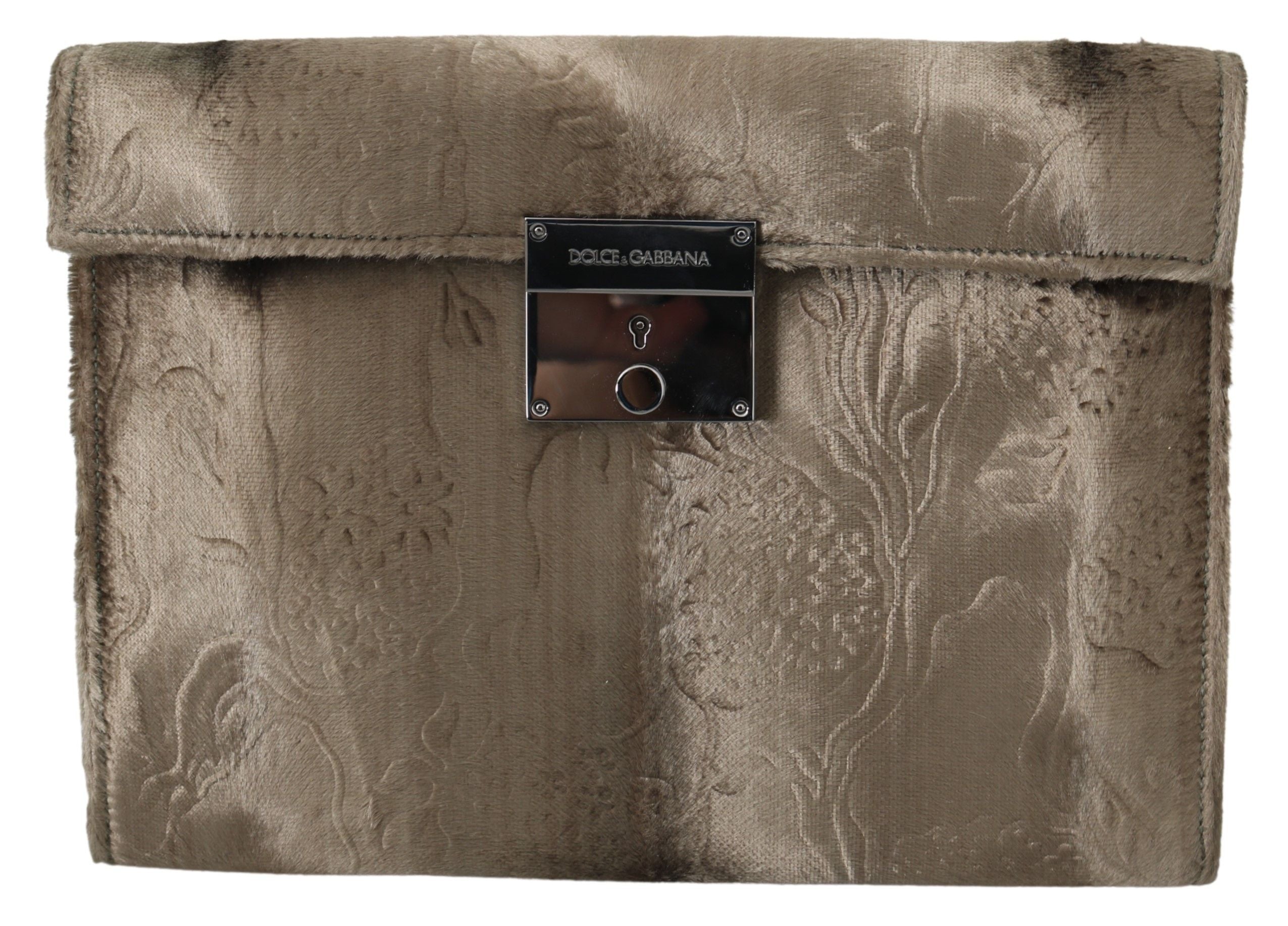 Dolce & Gabbana Beige Velvet Floral Leather Men Document Briefcase - Whispers Of Wisdom Clothing