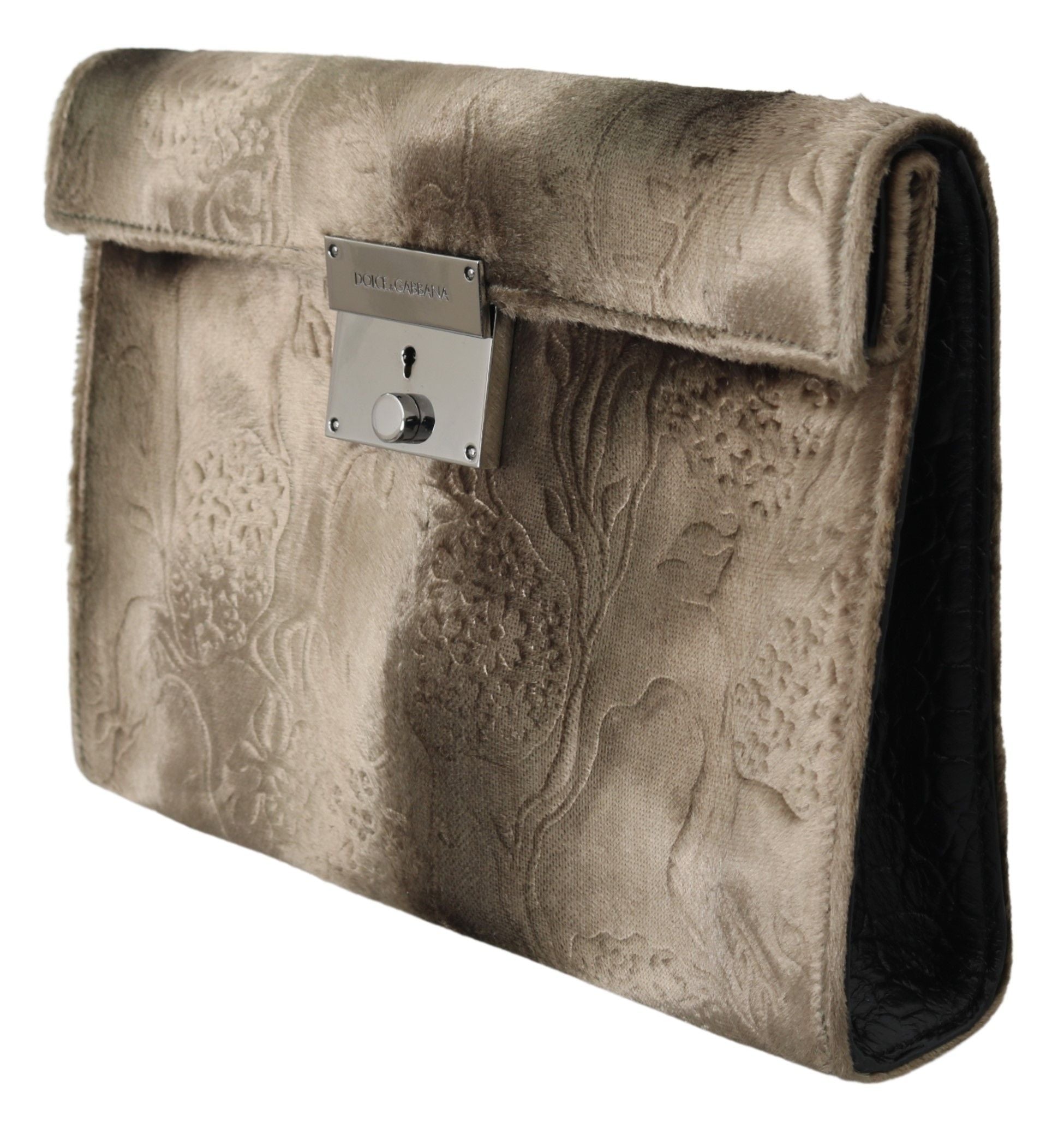 Dolce & Gabbana Beige Velvet Floral Leather Men Document Briefcase - Whispers Of Wisdom Clothing