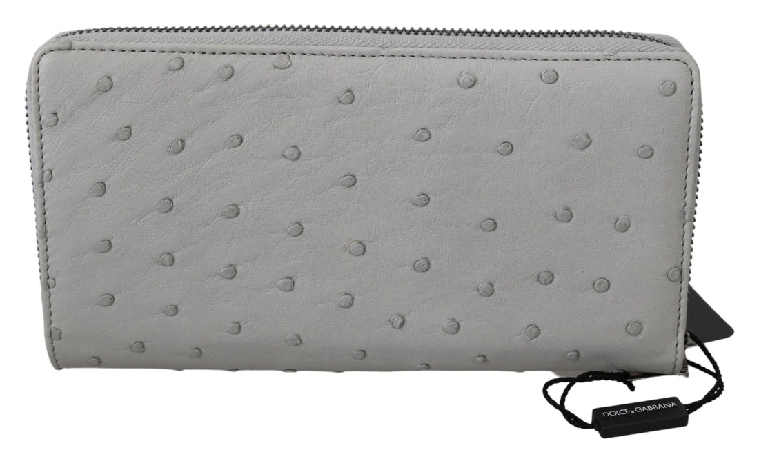 Dolce & Gabbana White Ostrich Leather Continental Mens Clutch Wallet - Whispers Of Wisdom Clothing