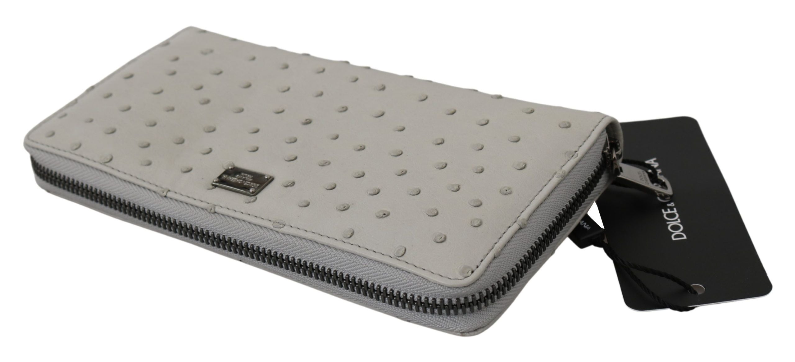 Dolce & Gabbana White Ostrich Leather Continental Mens Clutch Wallet - Whispers Of Wisdom Clothing