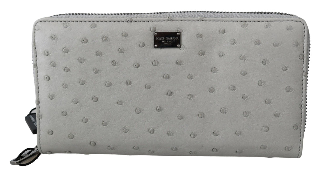 Dolce & Gabbana White Ostrich Leather Continental Mens Clutch Wallet - Whispers Of Wisdom Clothing
