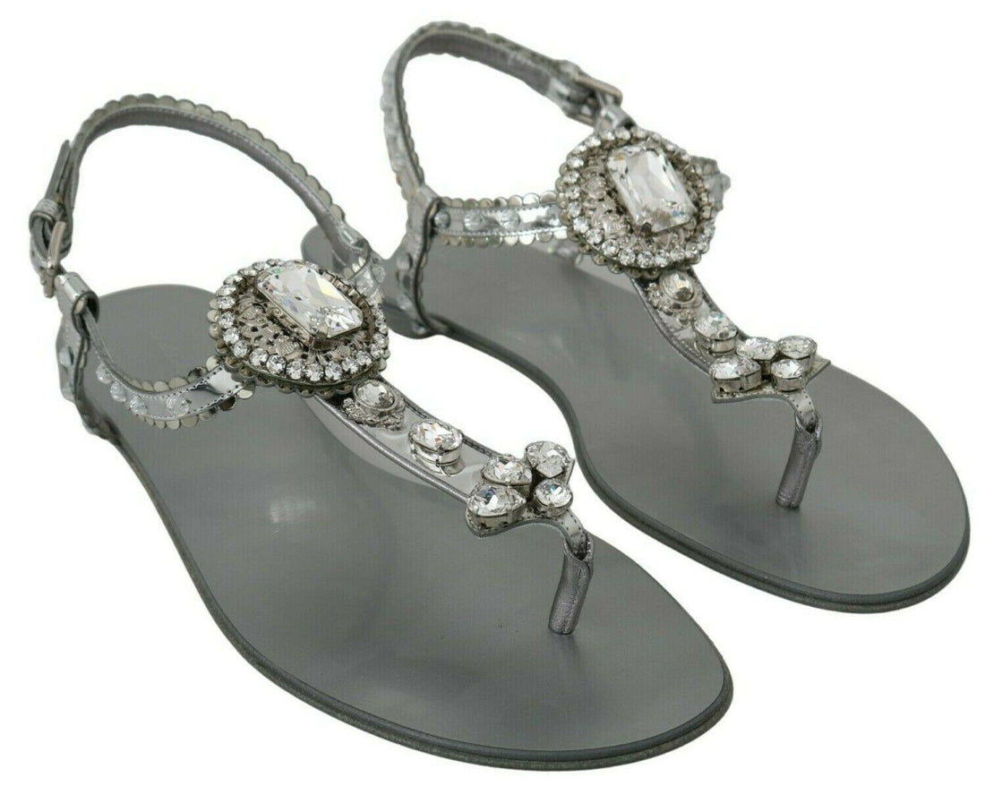 Dolce & Gabbana Silver Crystal Sandals Flip Flops Shoes - Whispers Of Wisdom Clothing