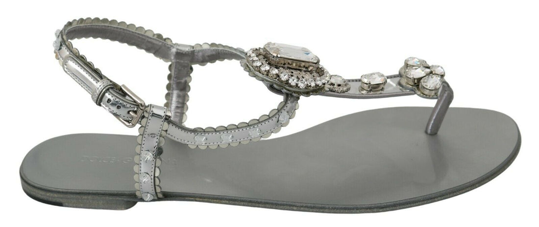 Dolce & Gabbana Silver Crystal Sandals Flip Flops Shoes - Whispers Of Wisdom Clothing