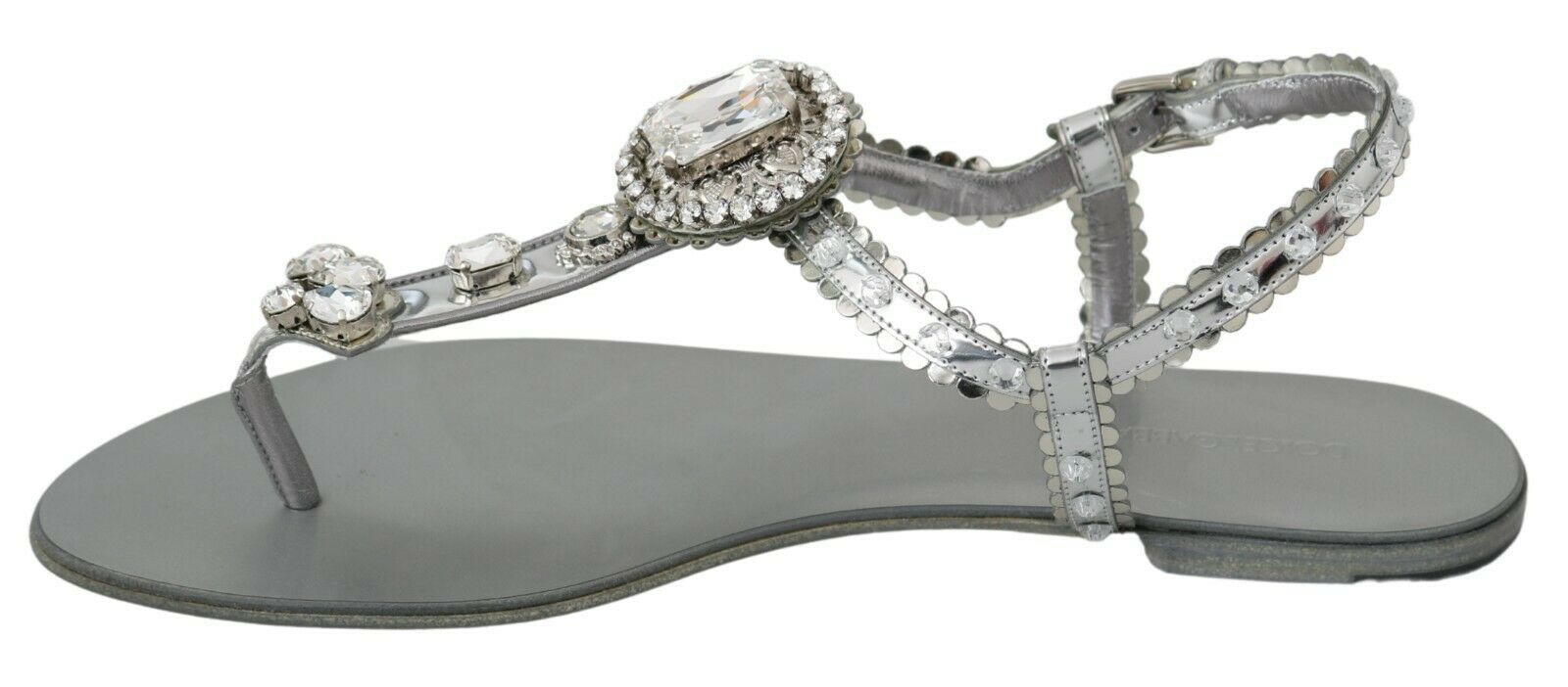 Dolce & Gabbana Silver Crystal Sandals Flip Flops Shoes - Whispers Of Wisdom Clothing