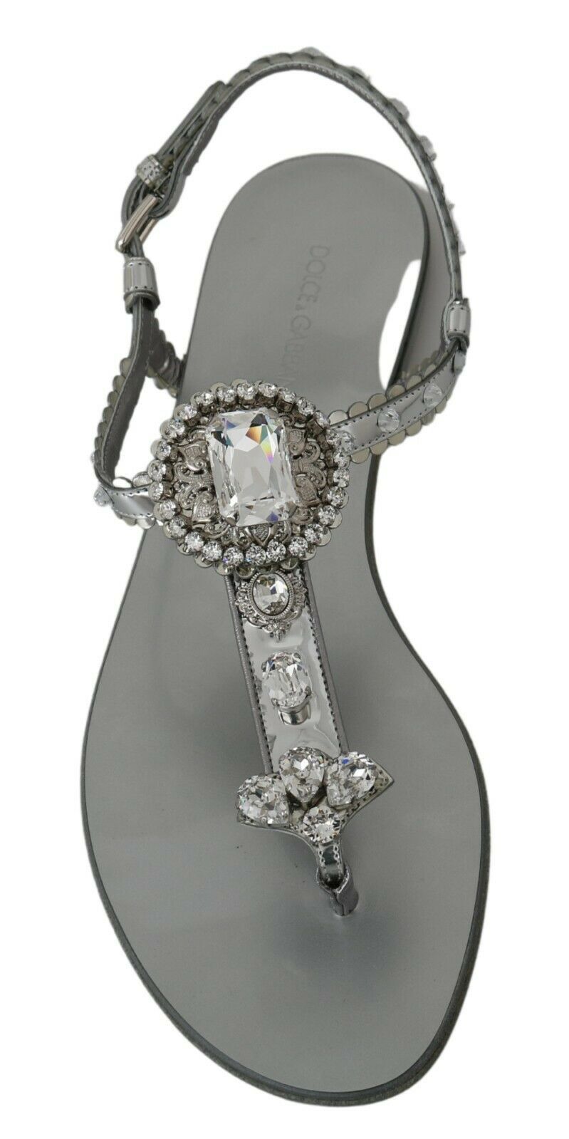 Dolce & Gabbana Silver Crystal Sandals Flip Flops Shoes - Whispers Of Wisdom Clothing