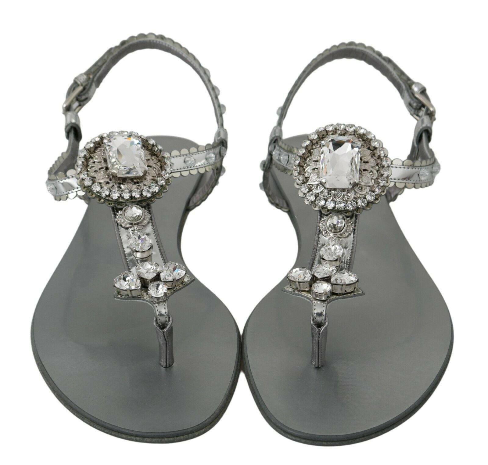 Dolce & Gabbana Silver Crystal Sandals Flip Flops Shoes - Whispers Of Wisdom Clothing