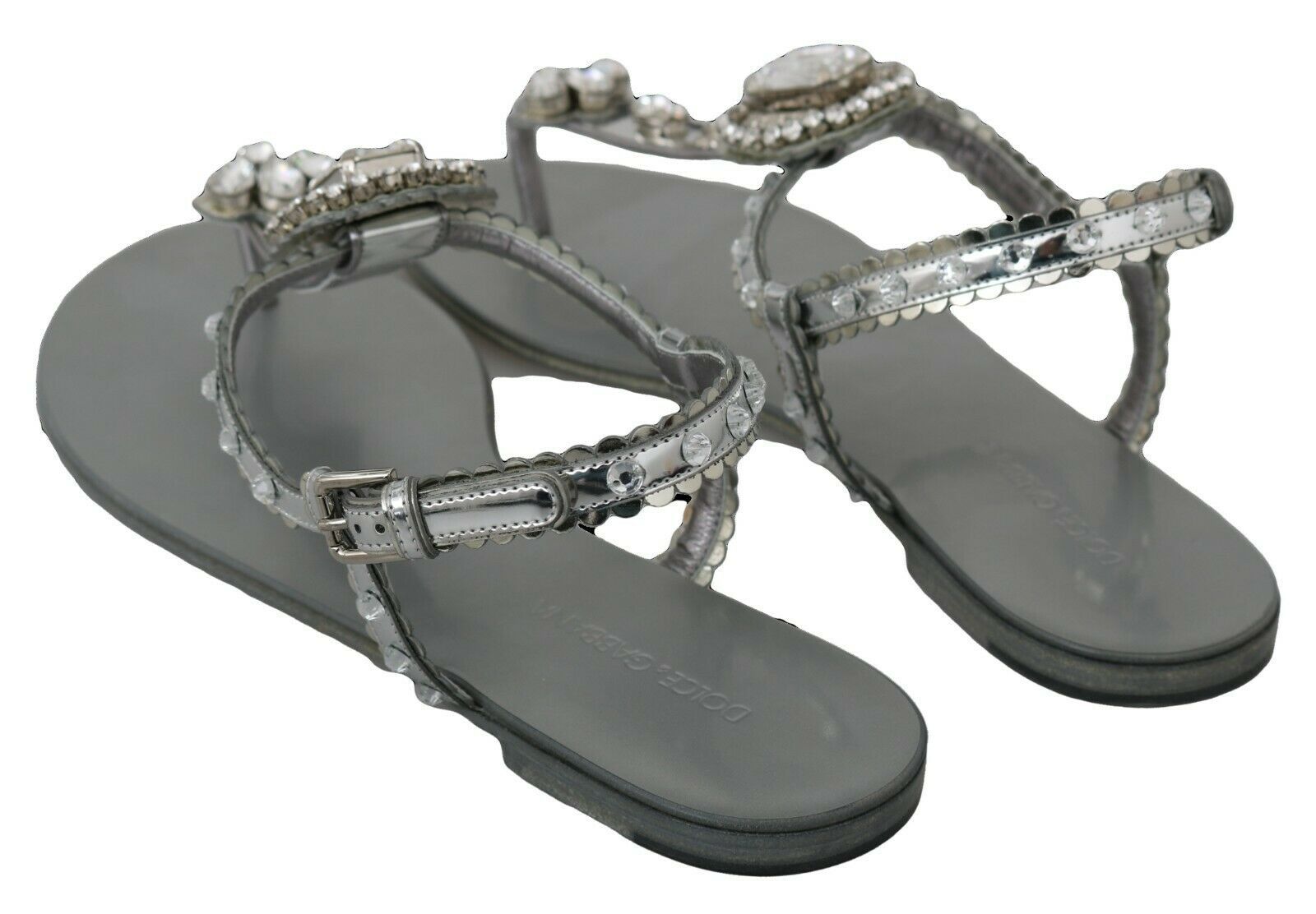 Dolce & Gabbana Silver Crystal Sandals Flip Flops Shoes - Whispers Of Wisdom Clothing
