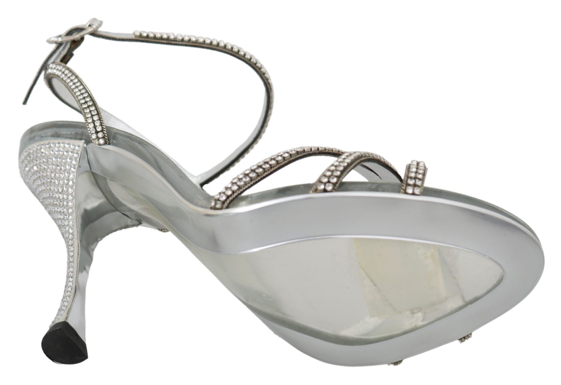 Dolce & Gabbana Silver Crystal Ankle Strap Sandals Shoes - Whispers Of Wisdom Clothing