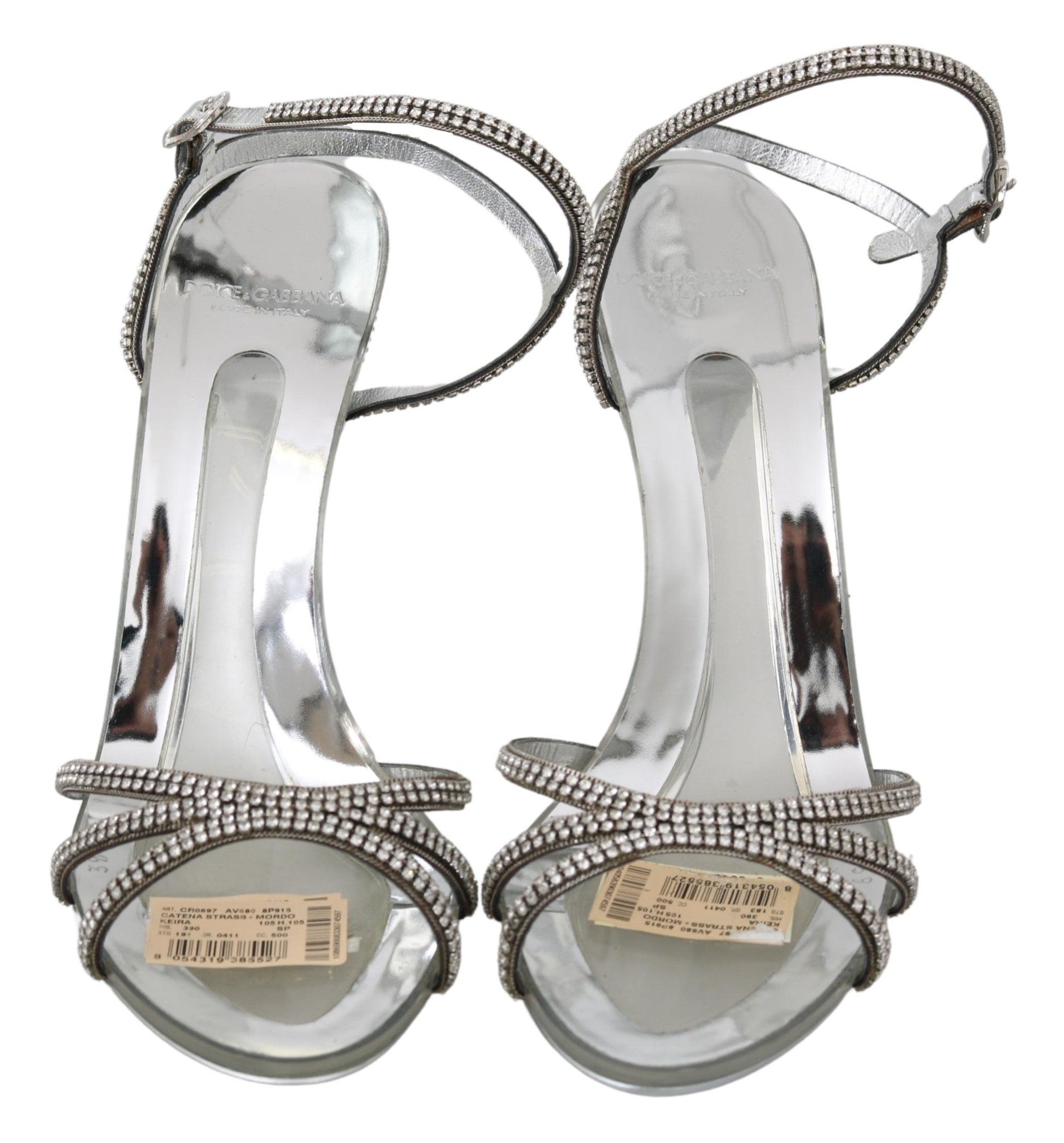 Dolce & Gabbana Silver Crystal Ankle Strap Sandals Shoes - Whispers Of Wisdom Clothing