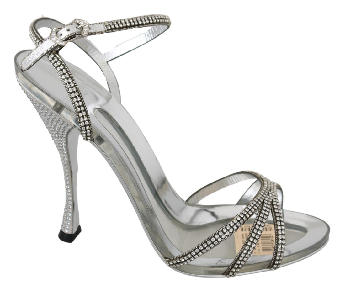Dolce & Gabbana Silver Crystal Ankle Strap Sandals Shoes - Whispers Of Wisdom Clothing