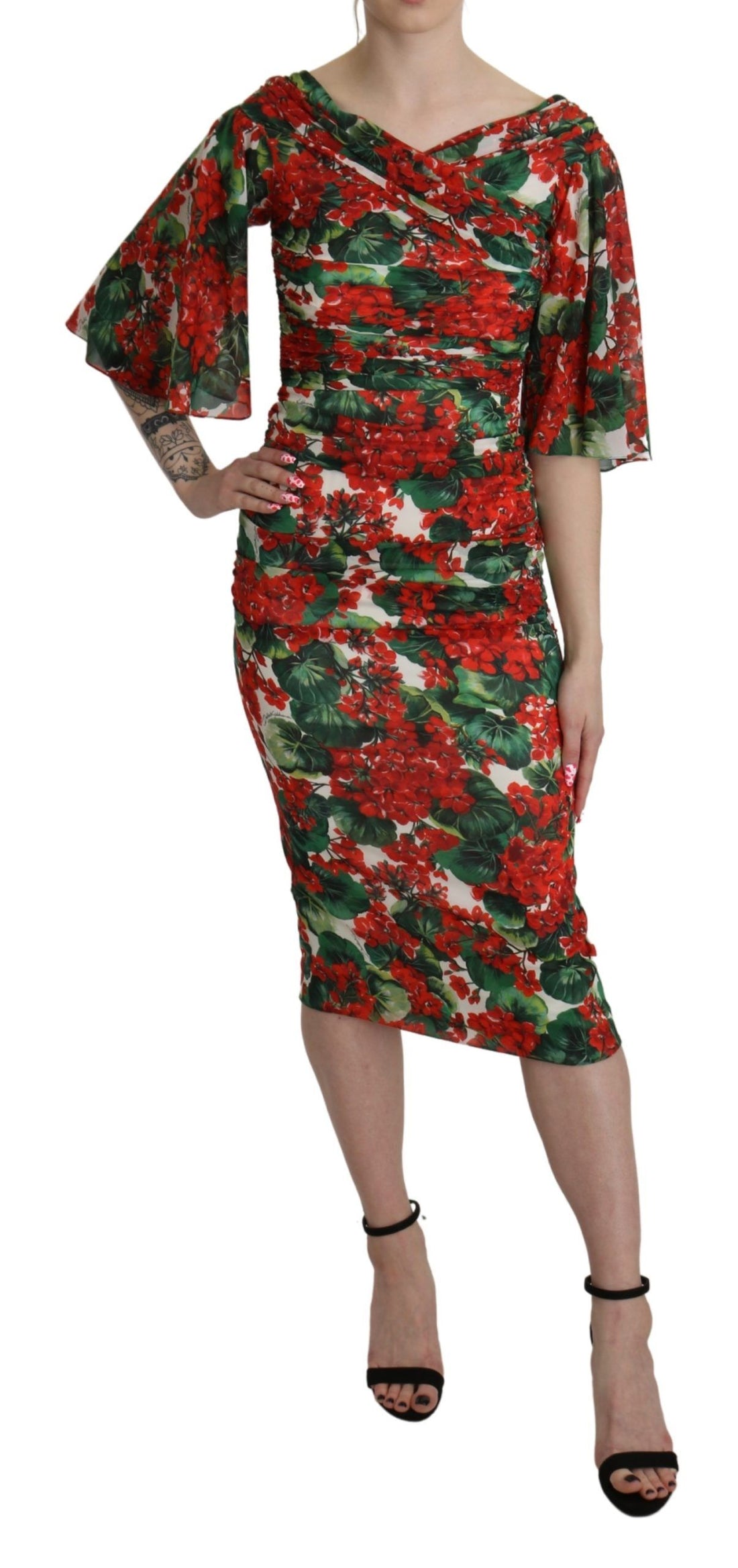 Dolce & Gabbana Red Floral Sheath Midi Silk Stretch Dress - Whispers Of Wisdom Clothing